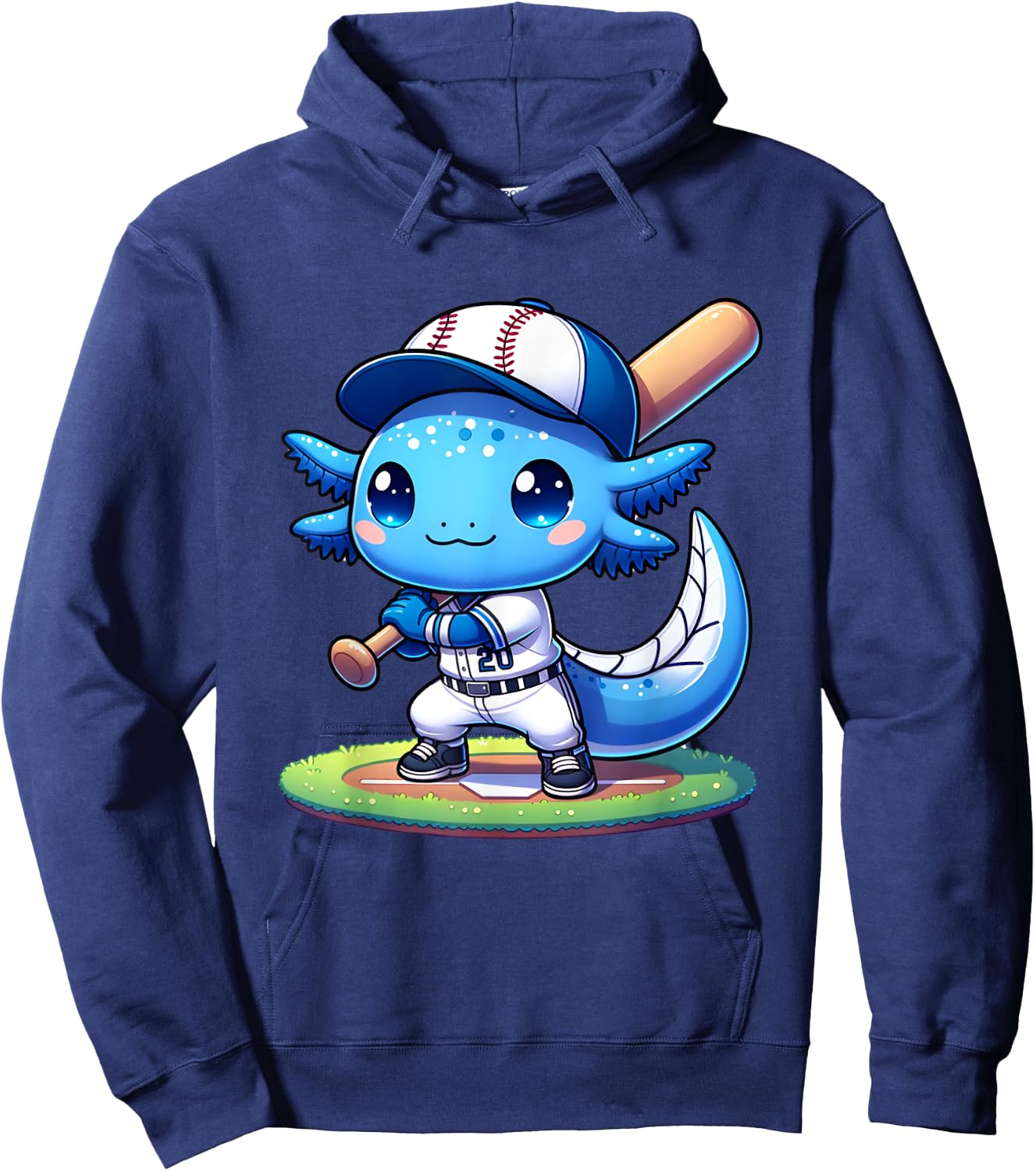 Funny axolotl baseball player catcher boys girls Hoodie - Hoodie | Navy
