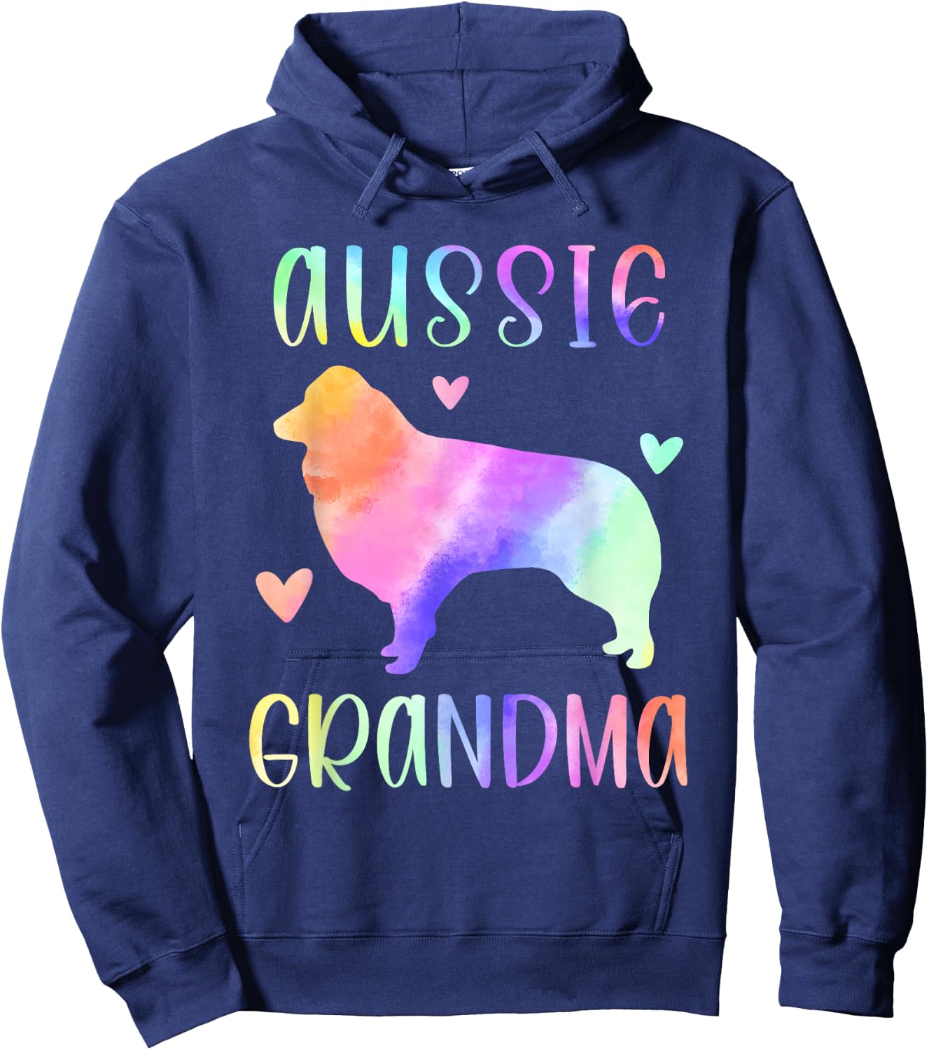 Aussie Grandma Australian Shepherd Nana Rainbow Watercolor Hoodie - Hoodie | Navy