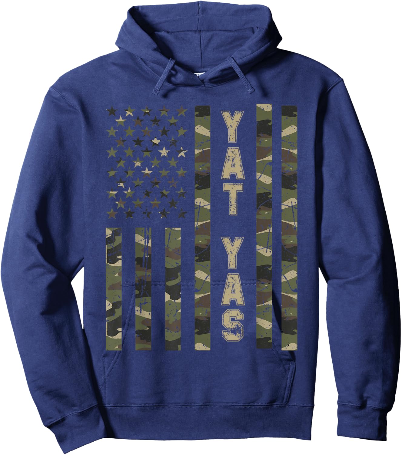 Yat Yas United States Distressed Camo w US Flag Hoodie - Hoodie | Navy
