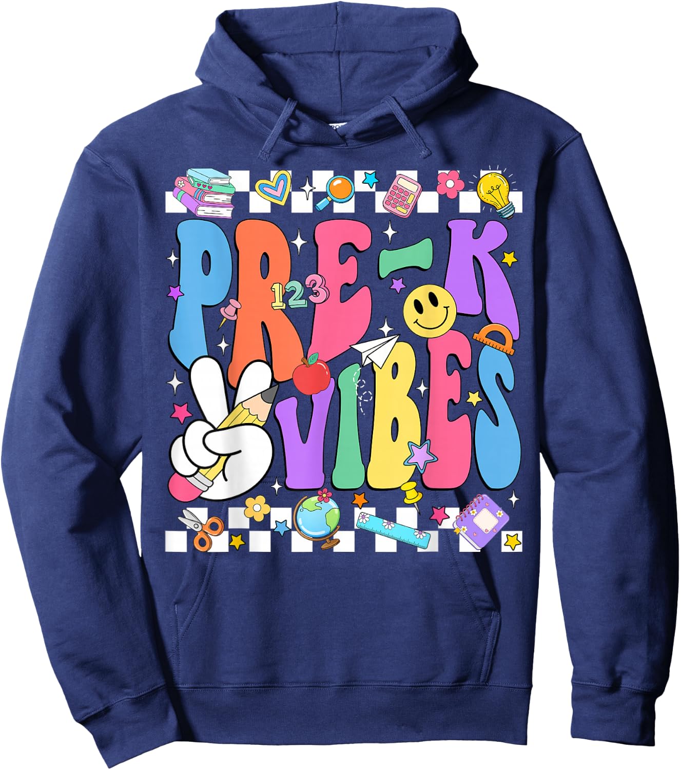 Groovy Pre-K Vibes Back to School Preschool Teacher Kids Hoodie - Hoodie | Navy