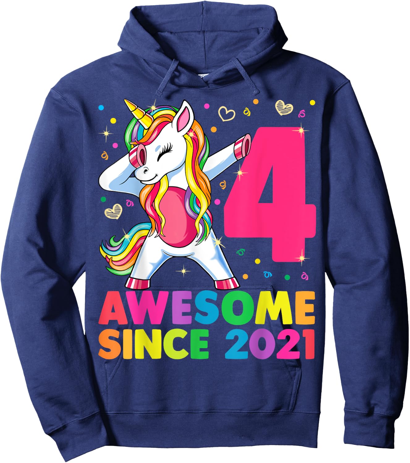 4 Years Old Unicorn Dabbing 4th Birthday Girl Unicorn Party Hoodie - Hoodie | Navy