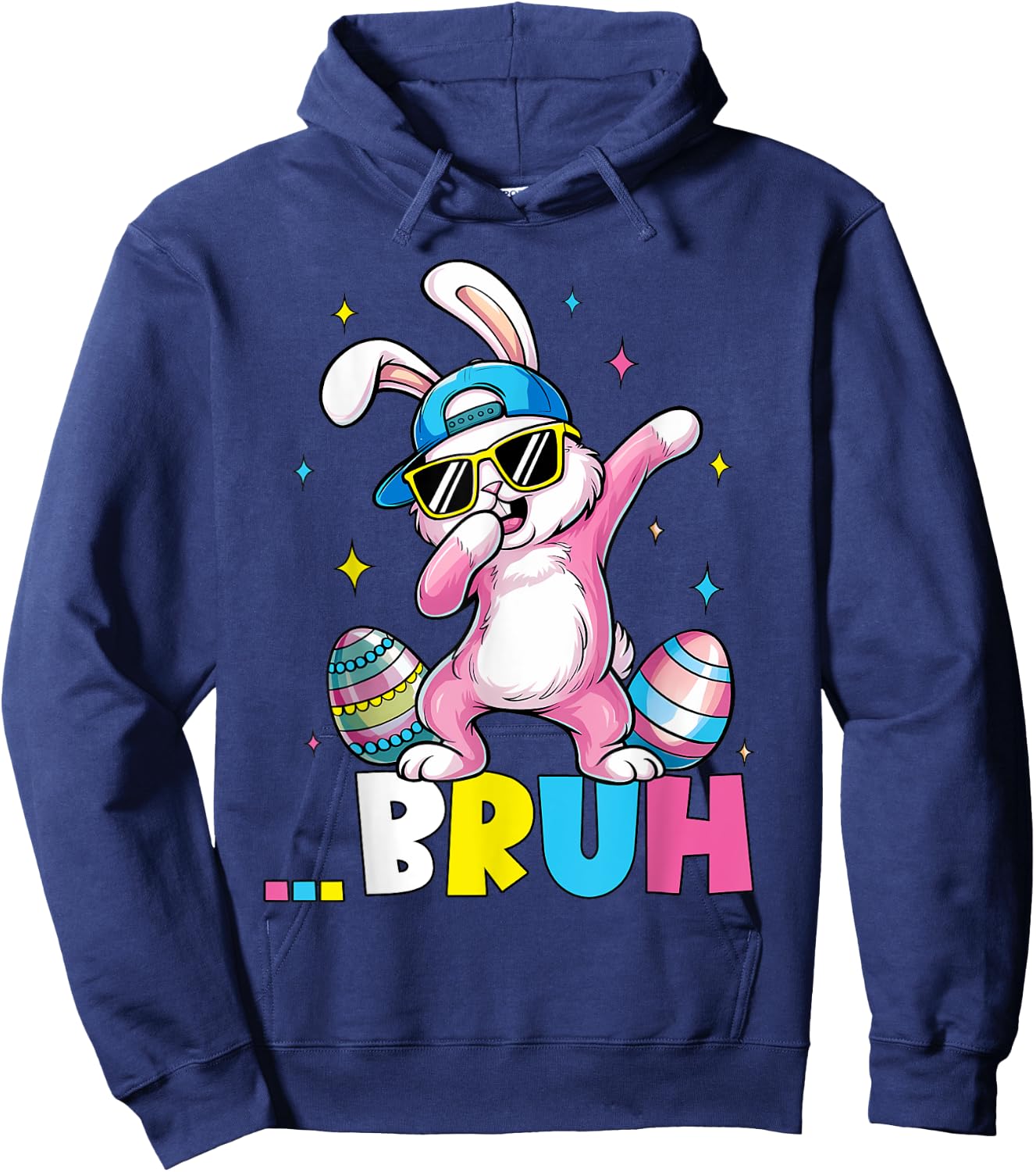 Dabbing Bunny with Sunglass Bruh Easter Day Kids Boys Girls Hoodie - Hoodie | Navy