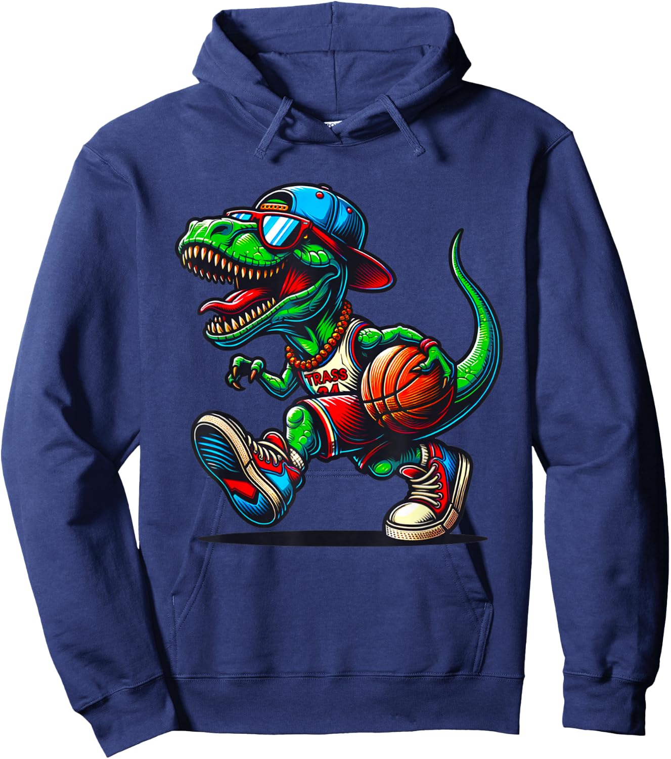 Basketball Dinosaur T Rex Player Men Kids Boys Teens Hoodie - Hoodie | Navy