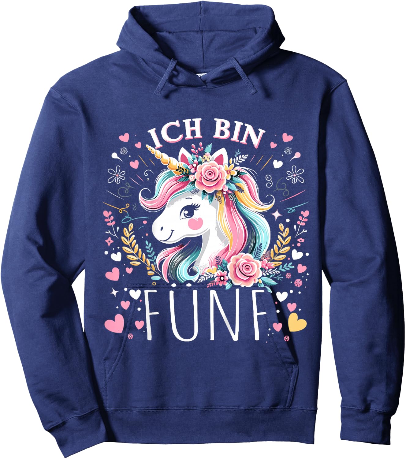 Kinder 5 Jahre Mädchen Geburtstag 5. Kindergeburtstag Süßes Einhorn Hoodie - Hoodie | Navy