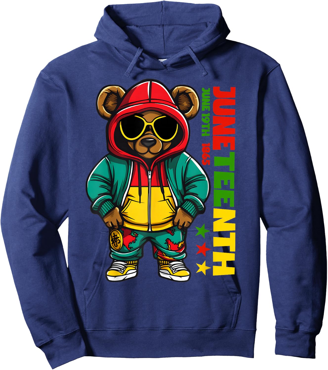 Juneteenth Black Hip Hop Teddy Bear African American Hoodie - Hoodie | Navy