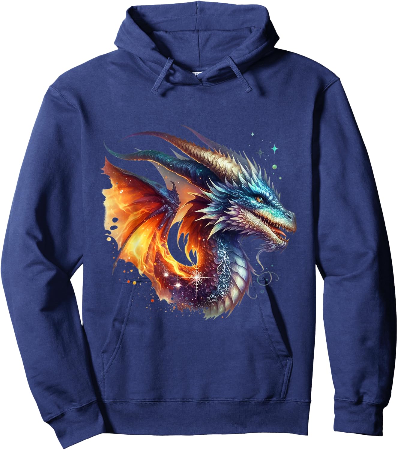 Flying Mythical Creature Cool Dragon Flame-Spewing Dragon Hoodie - Hoodie | Navy