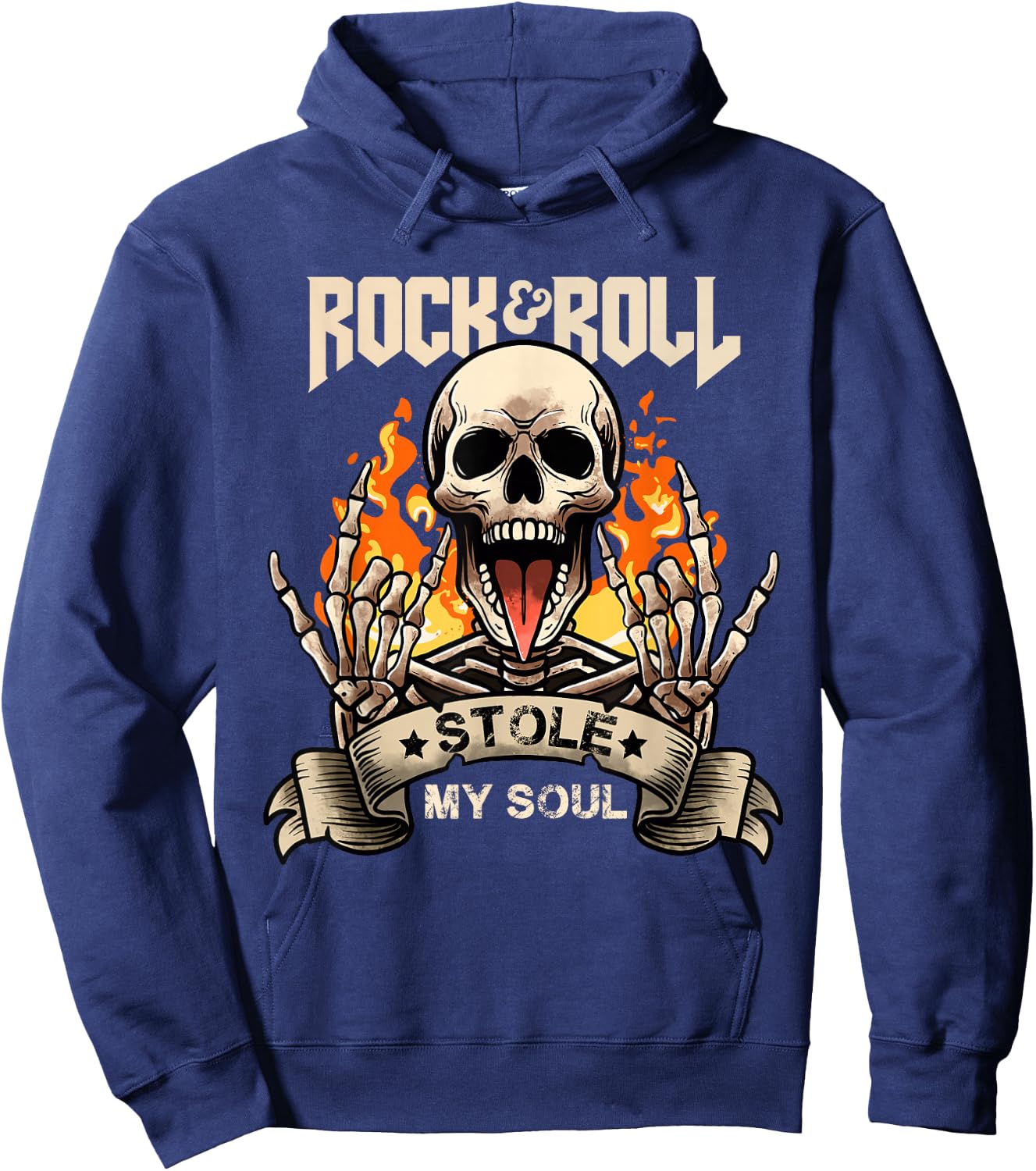 Rock & Roll Concert Retro Vintage Rock and Roll Stole My Soul , Black, S Hoodie - Hoodie | Navy