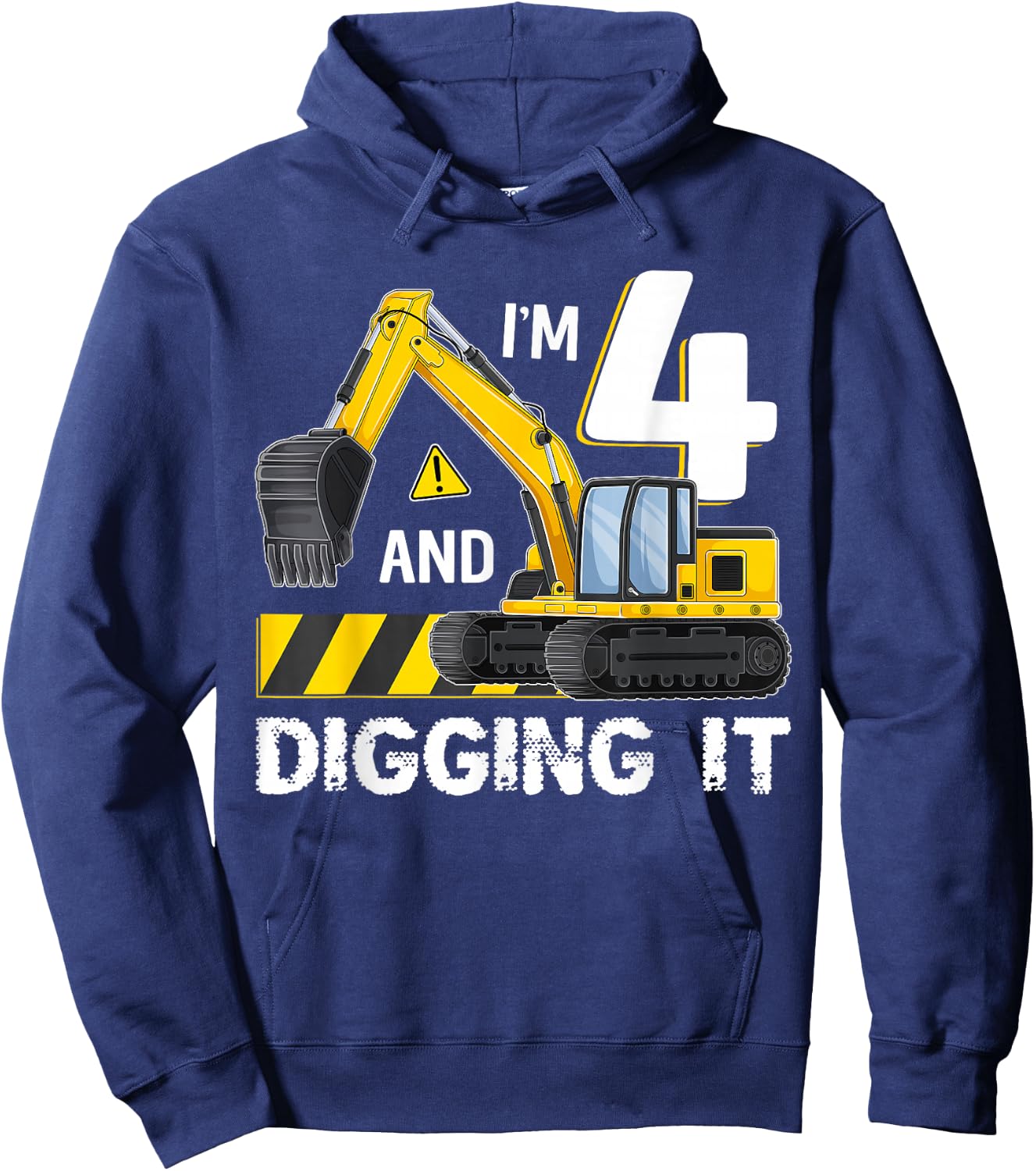 Kids I'm 4 Digging It Excavator Construction 4th Birthday Hoodie - Hoodie | Navy