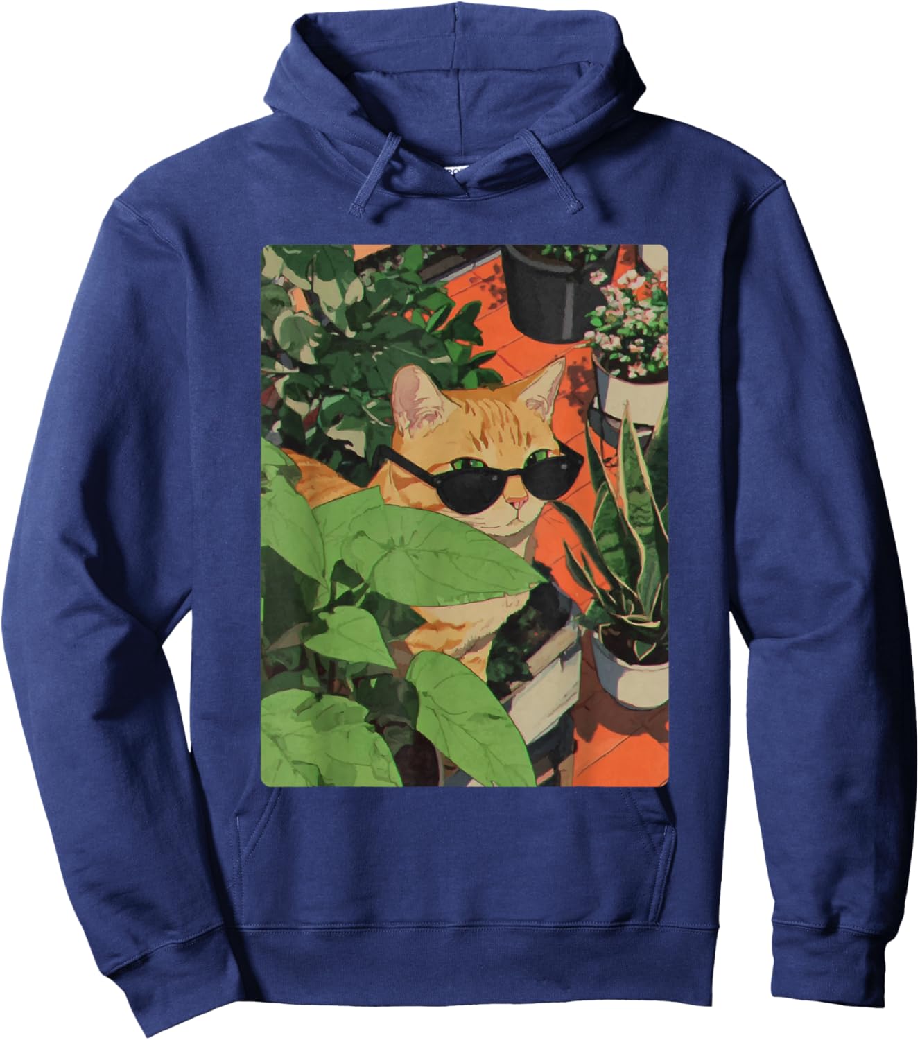 Chat tigré Roux rétro avec Lunettes de Soleil Anime Feline Hoodie - Hoodie | Navy