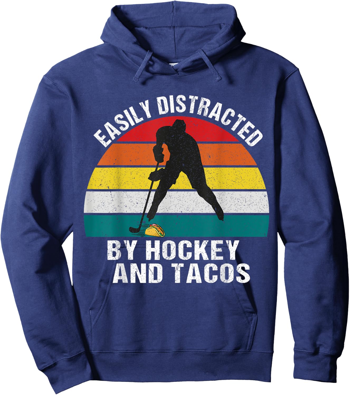 Easily Distracted by Hockey And Tacos Hoodie - Hoodie | Navy