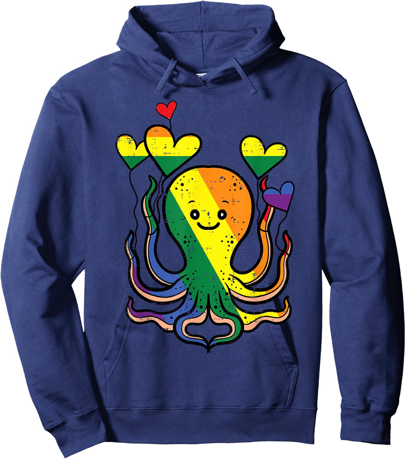 Gay Pride Octopus Hearts Rainbow Flag Lgbtq Women Kids Men Hoodie - Hoodie | Navy