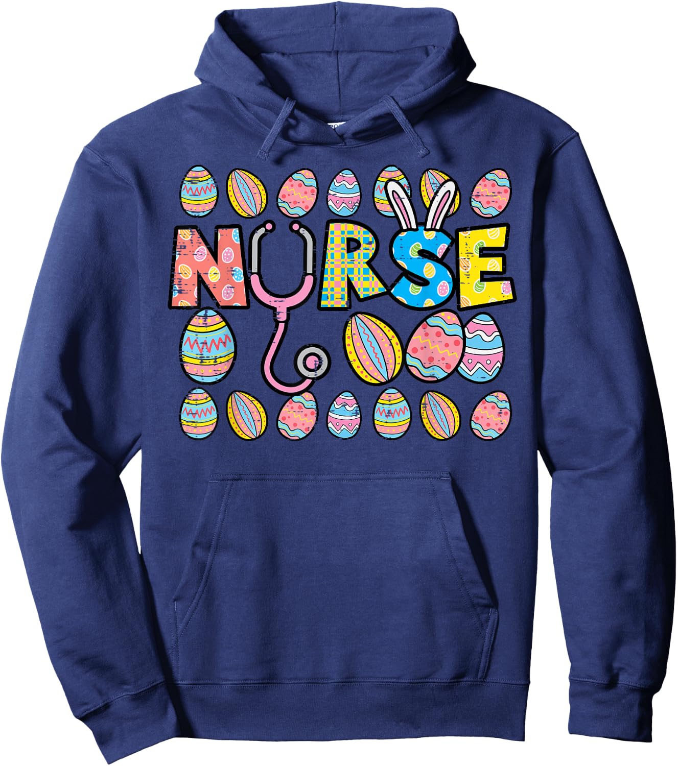 Easter Eggs Nurse Stethoscope Scrub Top Spring Squad Women Hoodie - Hoodie | Navy