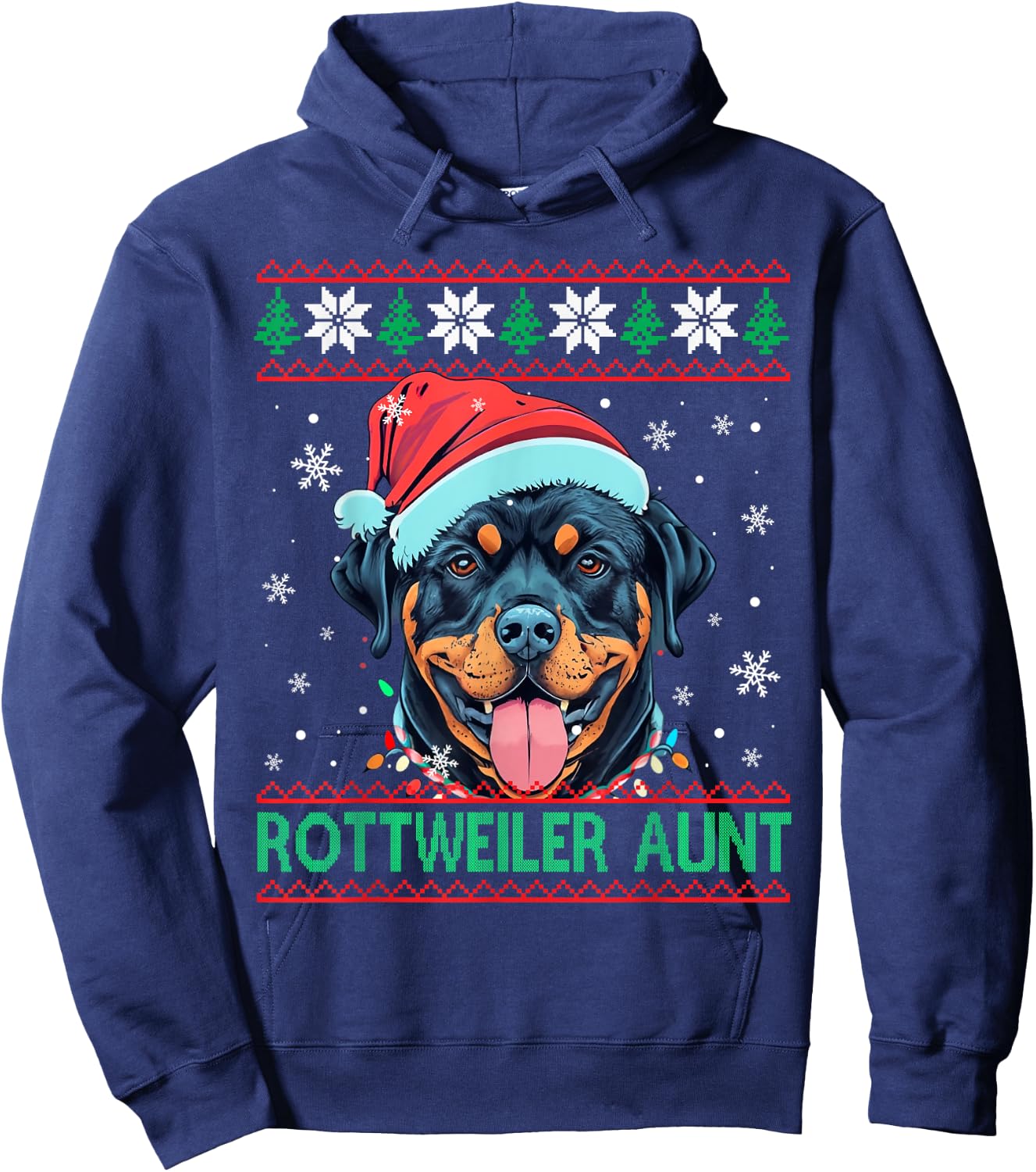 Rottweiler Aunt Santa Hat Rottweiler Dog Ugly Christmas Women Kids Hoodie - Hoodie | Navy