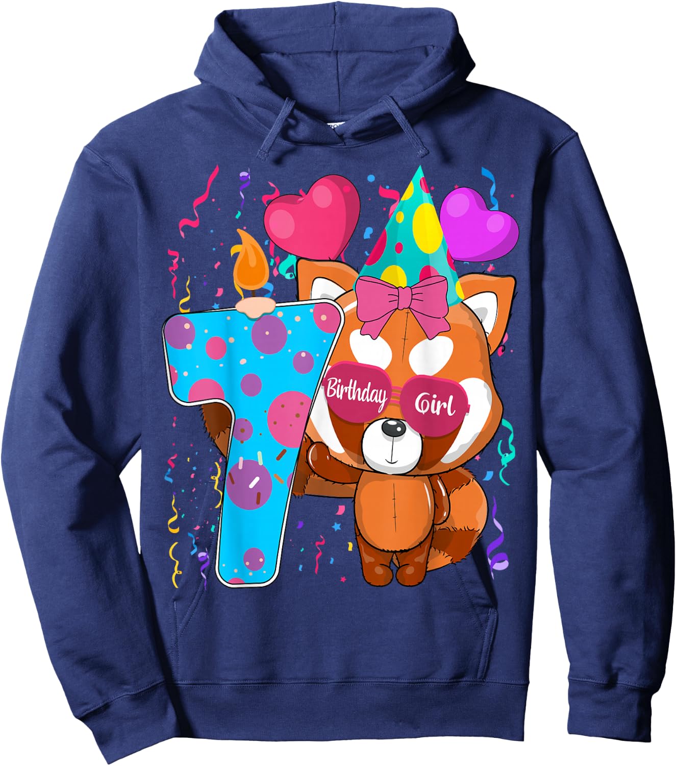 Red Panda 7th Birthday I'm 7 Years Old Girls Birthday Party Hoodie - Hoodie | Navy