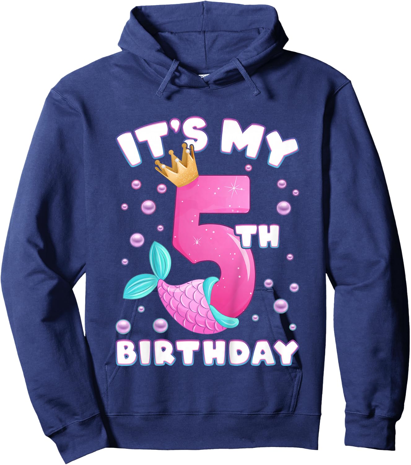 5th Birthday, Girl, Mermaid Fin, Number 5 Hoodie - Hoodie | Navy