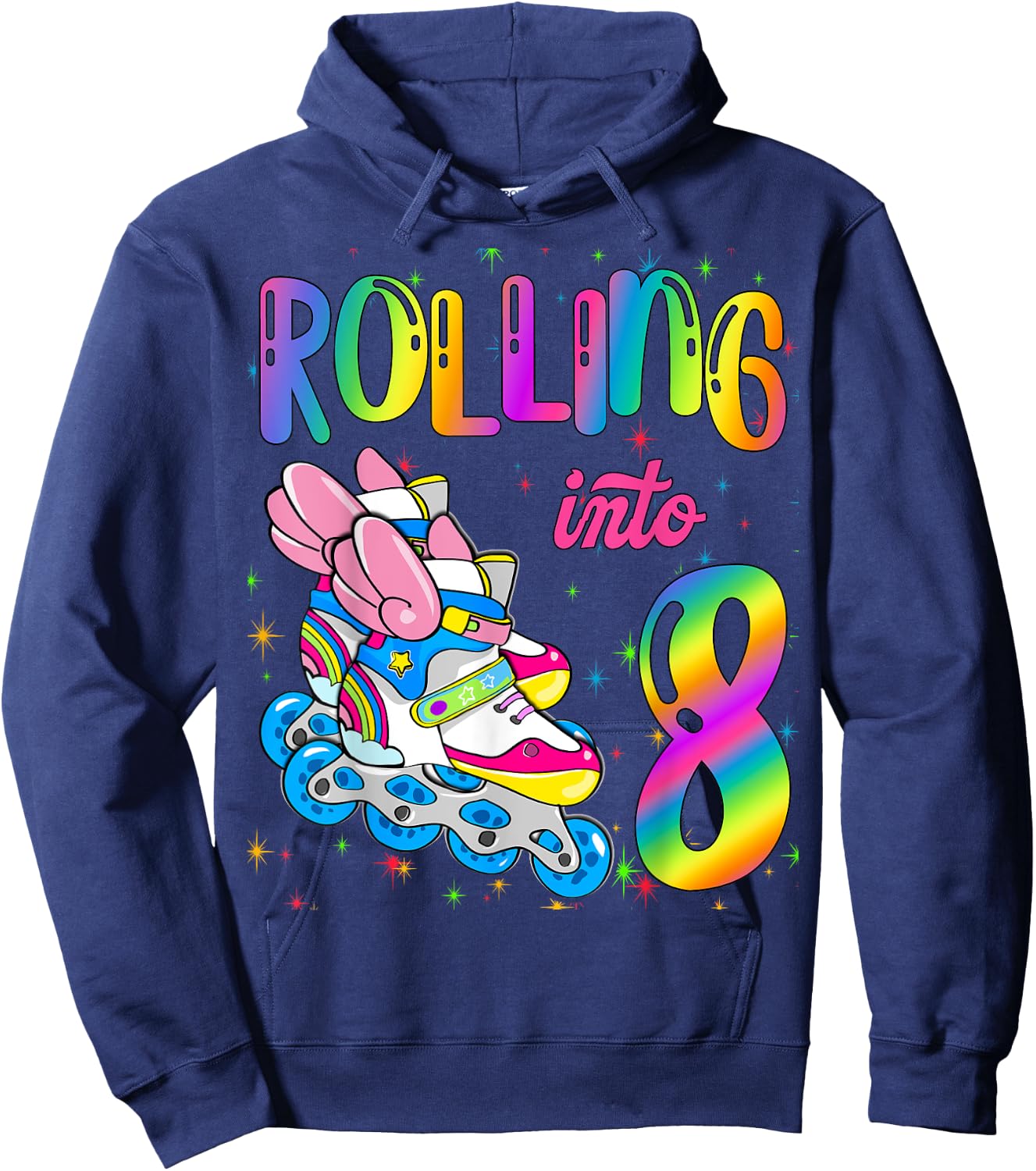 Rolling Into 8 years Let's Roll I'm Turning 8 Roller Skate Hoodie - Hoodie | Navy