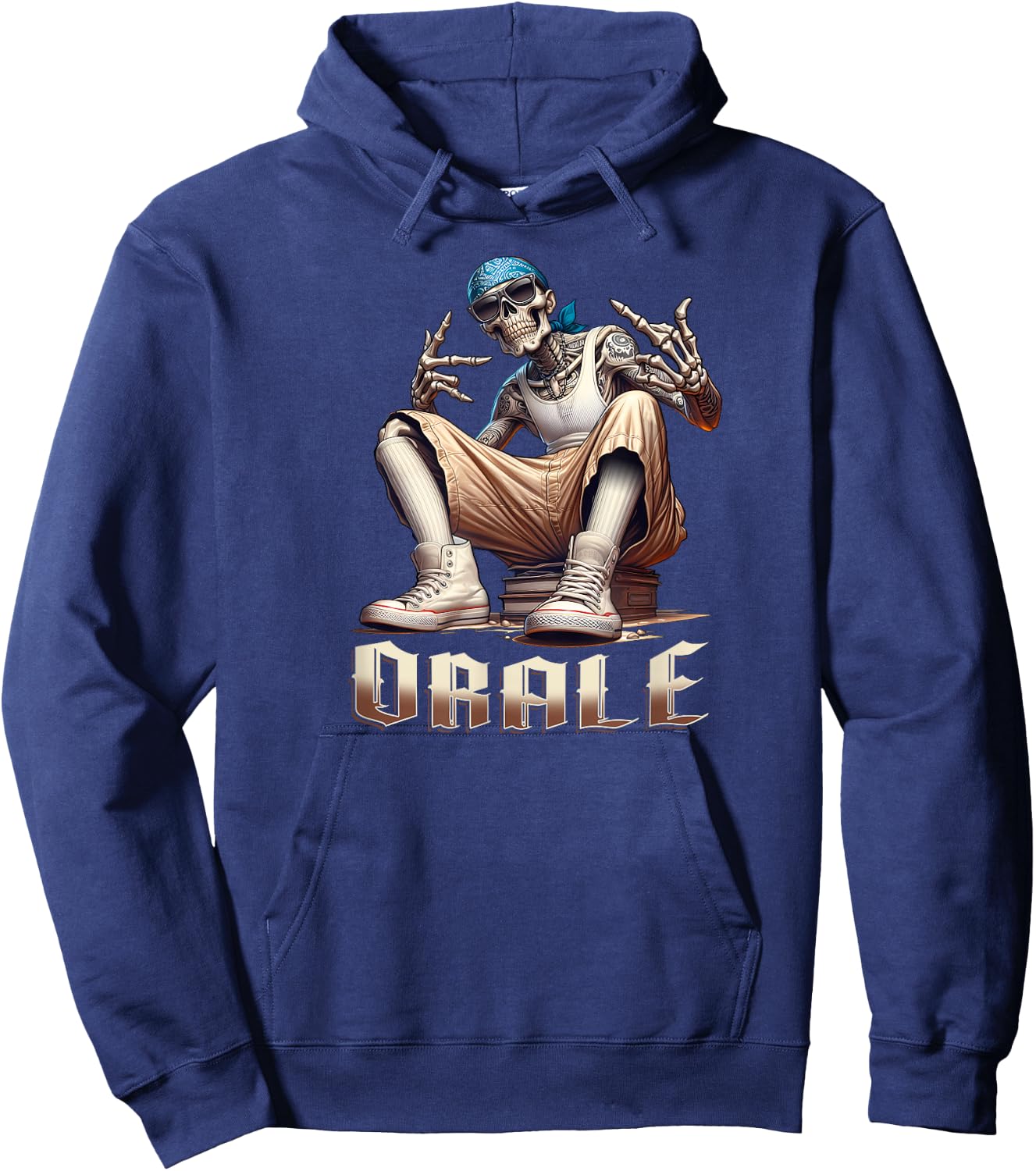 ORALE Chicano Art Cholo Chola Homie Mexican Skeleton Hoodie - Hoodie | Navy