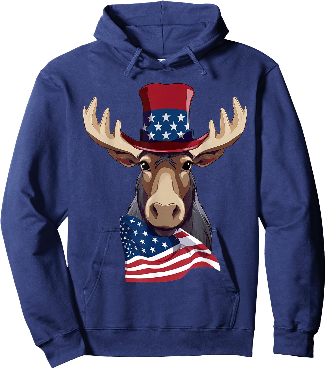 Moose with Patriotic USA Flag American Independence Day Hoodie - Hoodie | Navy