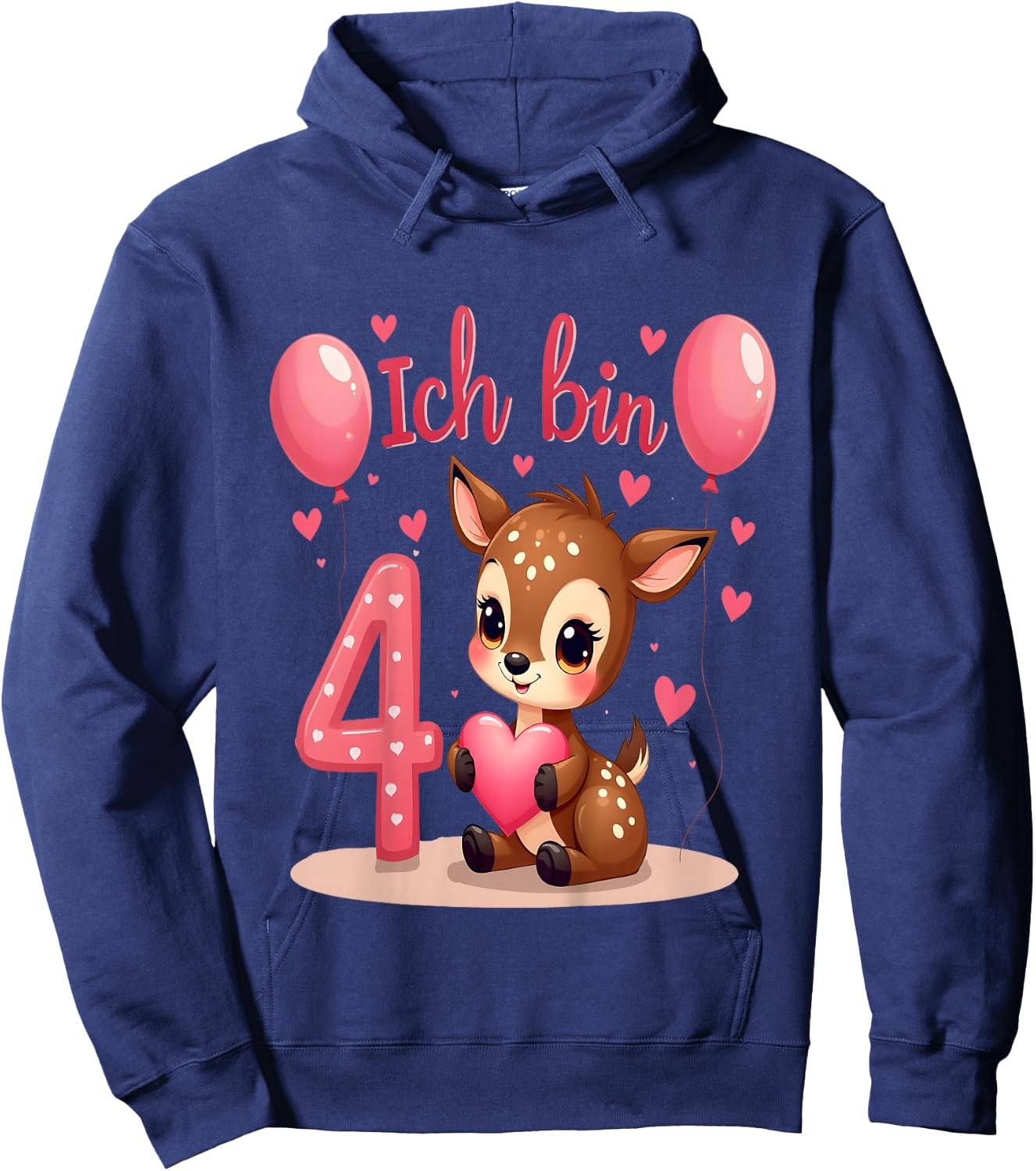 Children's Cute Deer I Am 4 Children's Birthday 4th Birthday Girl , black Hoodie - Hoodie | Navy