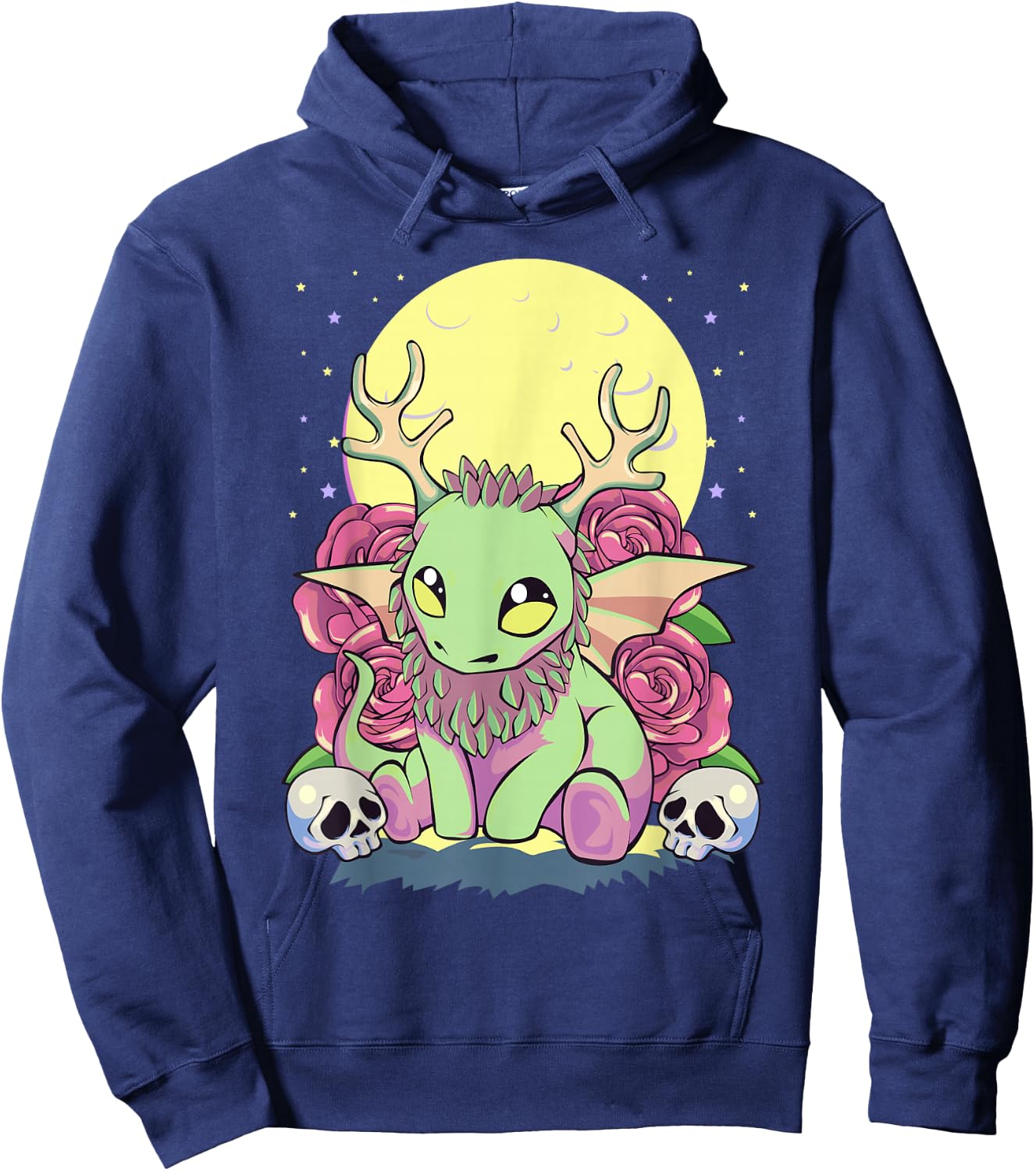 Pastel Goth Kawaii Occult Jackalope Cryptid Dragon Roses Hoodie - Hoodie | Navy