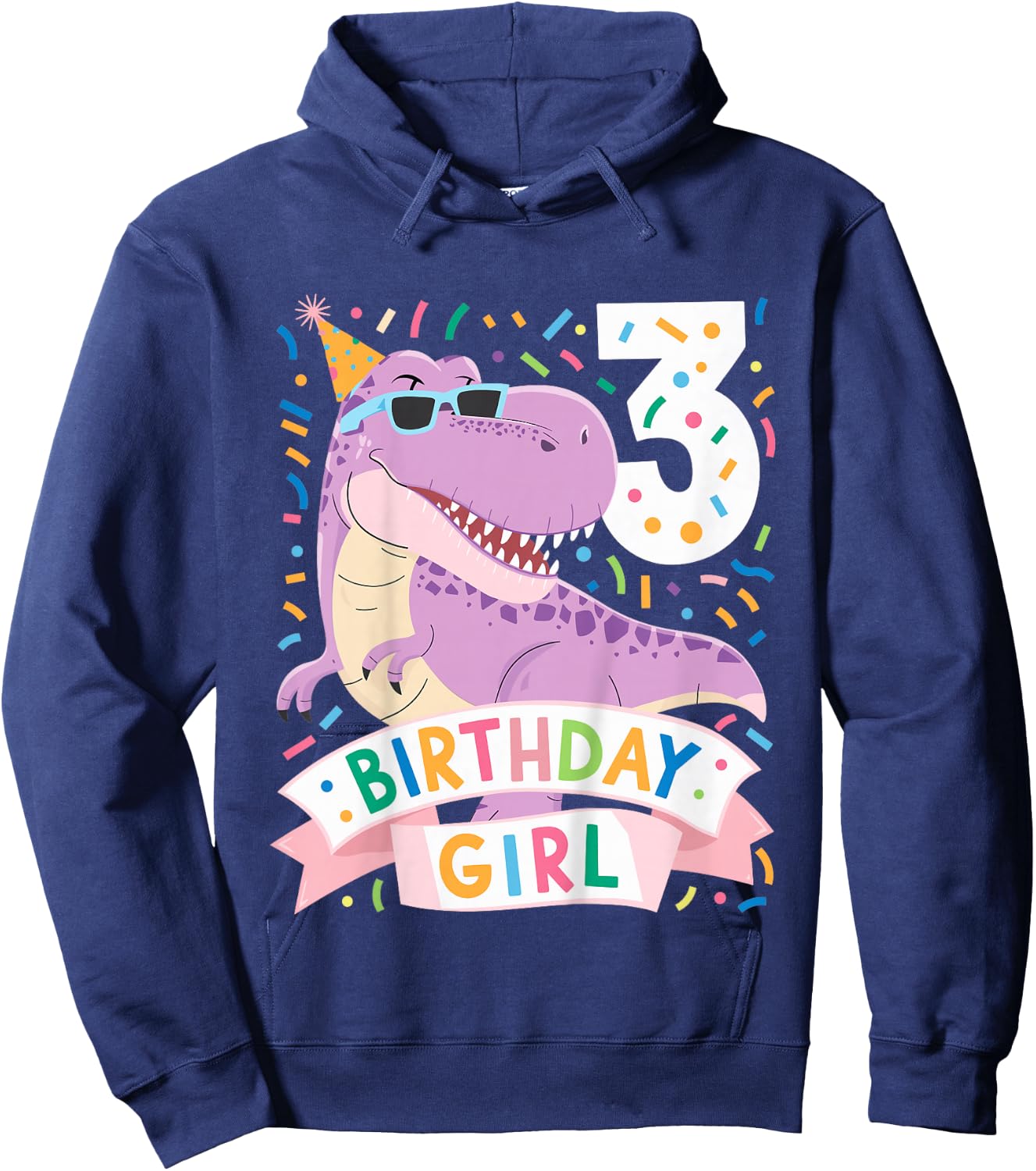 Kids 3 Year Old T Rex Dinosaur 3nd Birthday Girl Hoodie - Hoodie | Navy