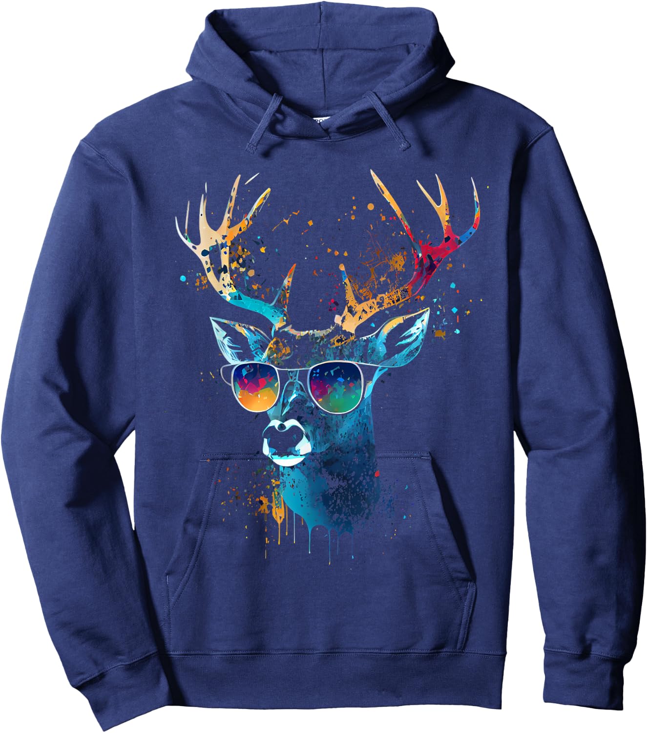 Deer Sunglasses Hunting Hunter Nature Fan Forest Hiking , black Hoodie - Hoodie | Navy