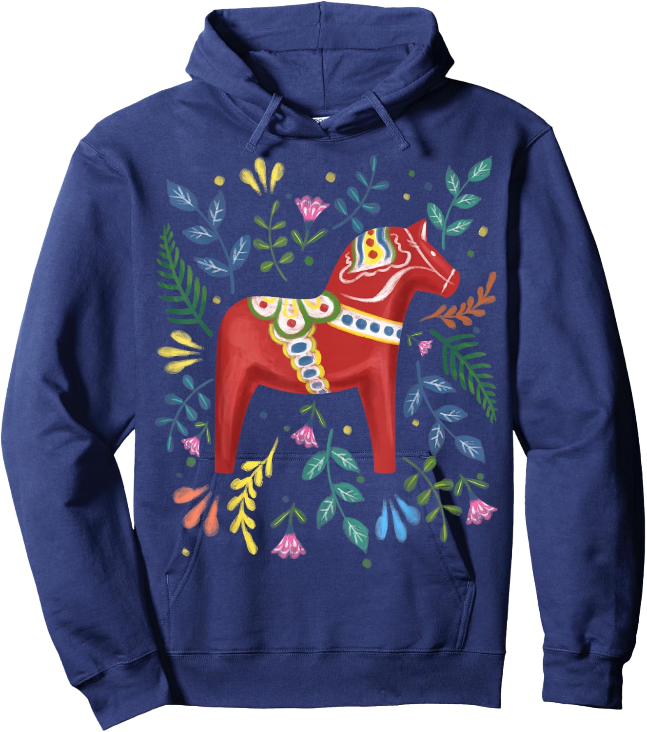 Swedish Dala Horse Folk Art Sweden Flag Dalahelmsoljd , black Hoodie - Hoodie | Navy