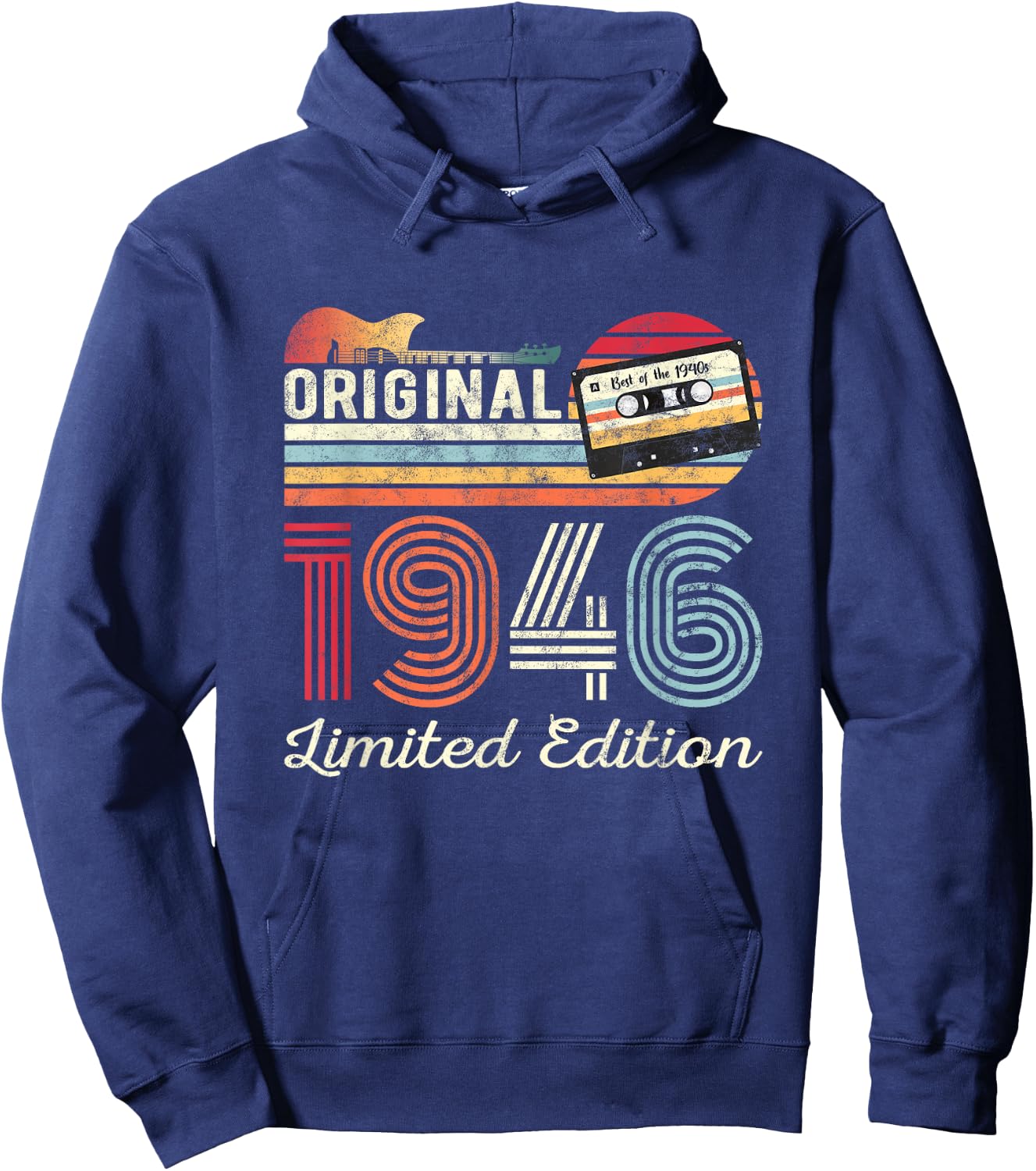 Original 1946 Geburtstag Gitarren Musiker Kassette Tape Hoodie - Hoodie | Navy