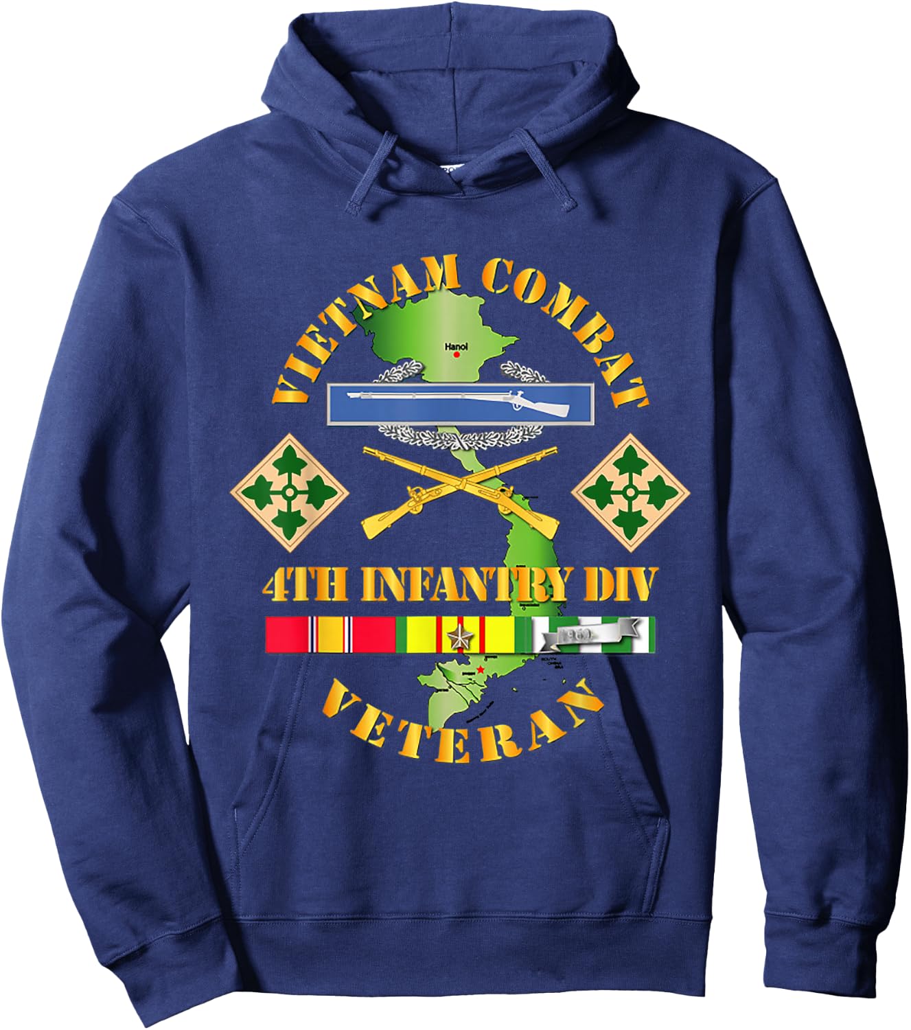 Vietnam Combat Infantry Veteran w 4th Inf Div SSI V1 Hoodie - Hoodie | Navy