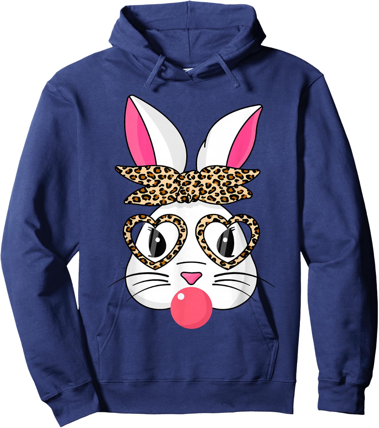 Cute Bunny With Leopard Bandana Heart Glasses Easter Day Hoodie - Hoodie | Navy