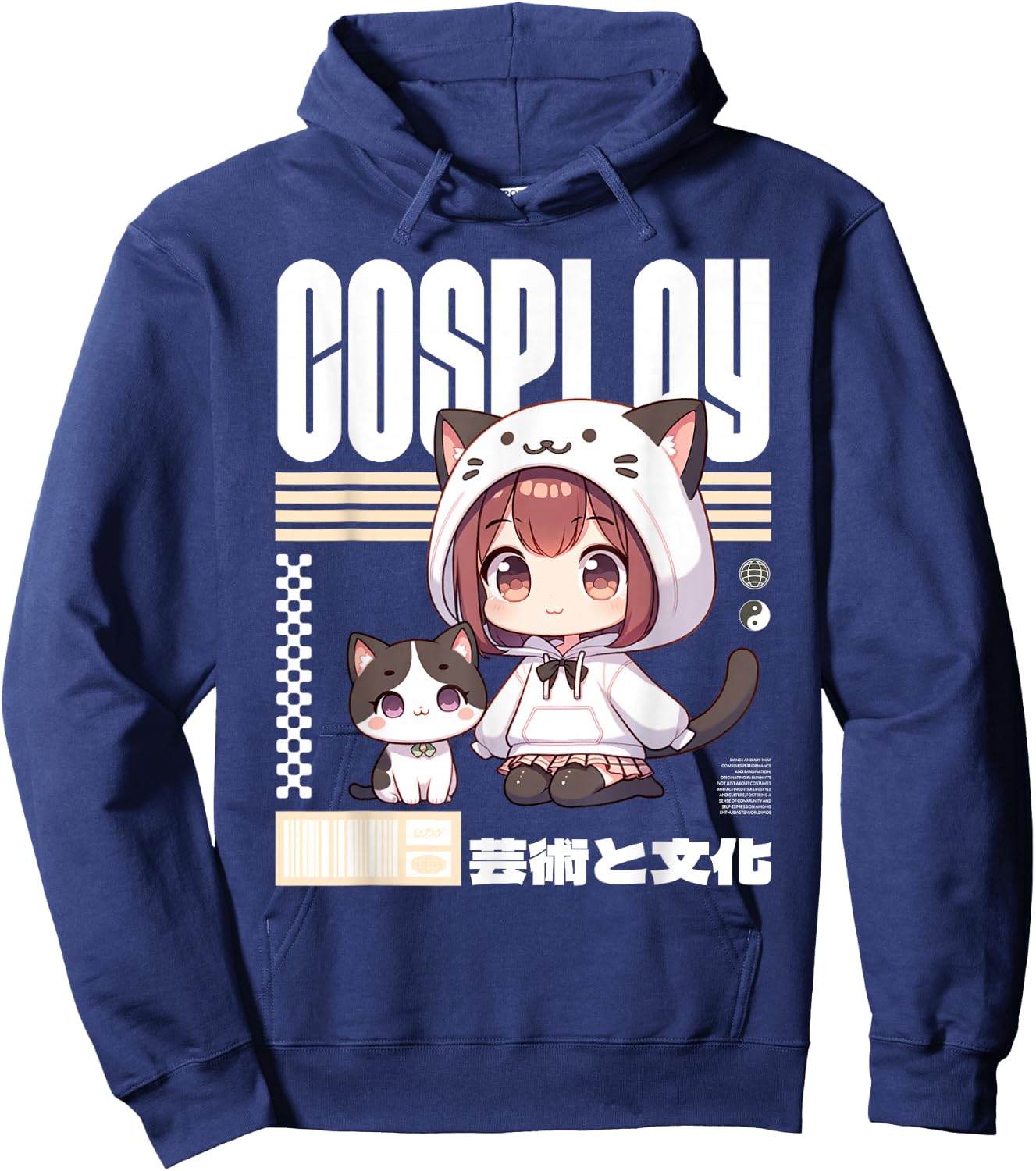 Japanese Manga Costume for Girl with Cat , Black, S Hoodie - Hoodie | Navy