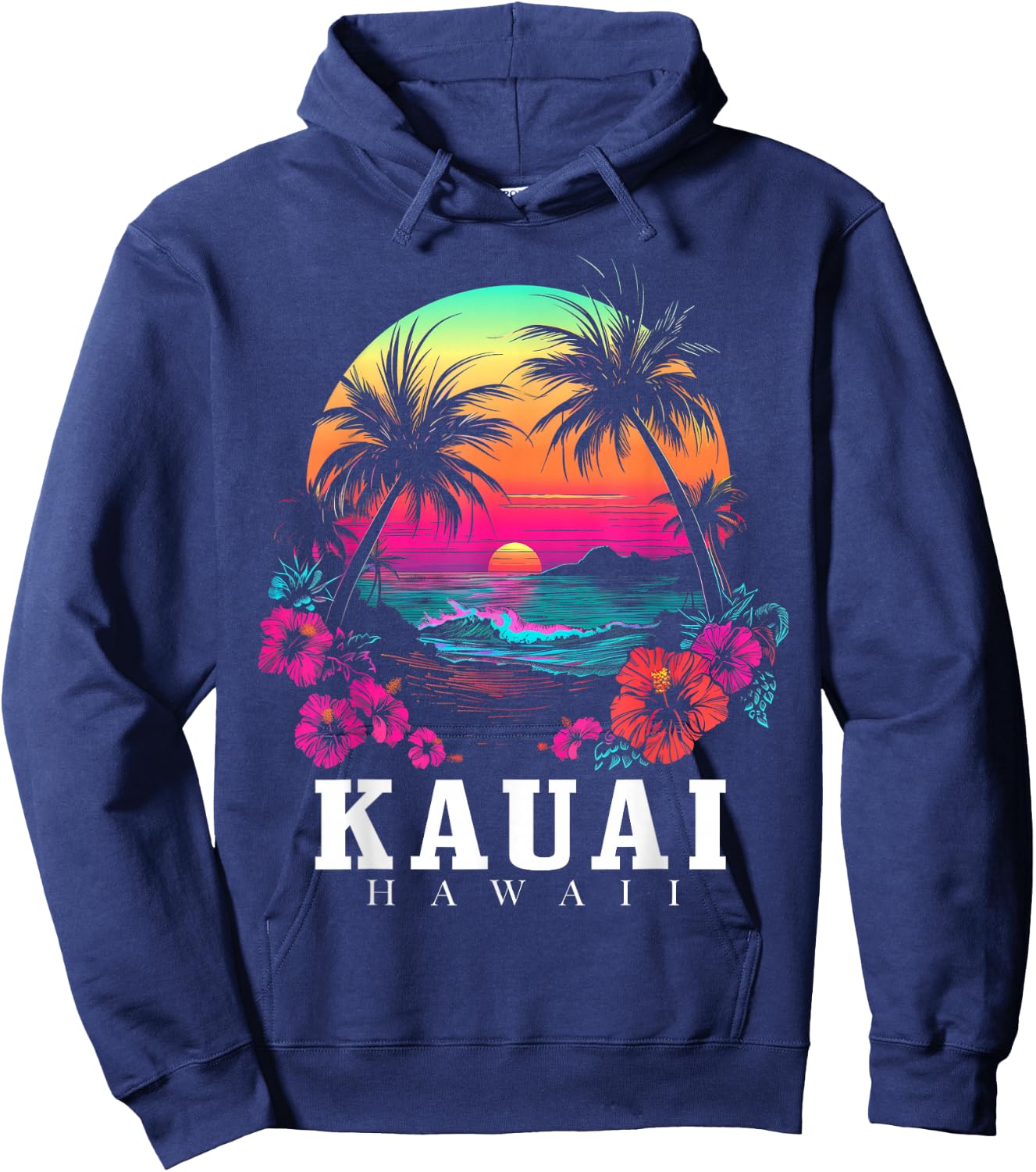 Kauai Hawaii Hawaiian Hibiscus Flowers Surfer Souvenir Hoodie - Hoodie | Navy