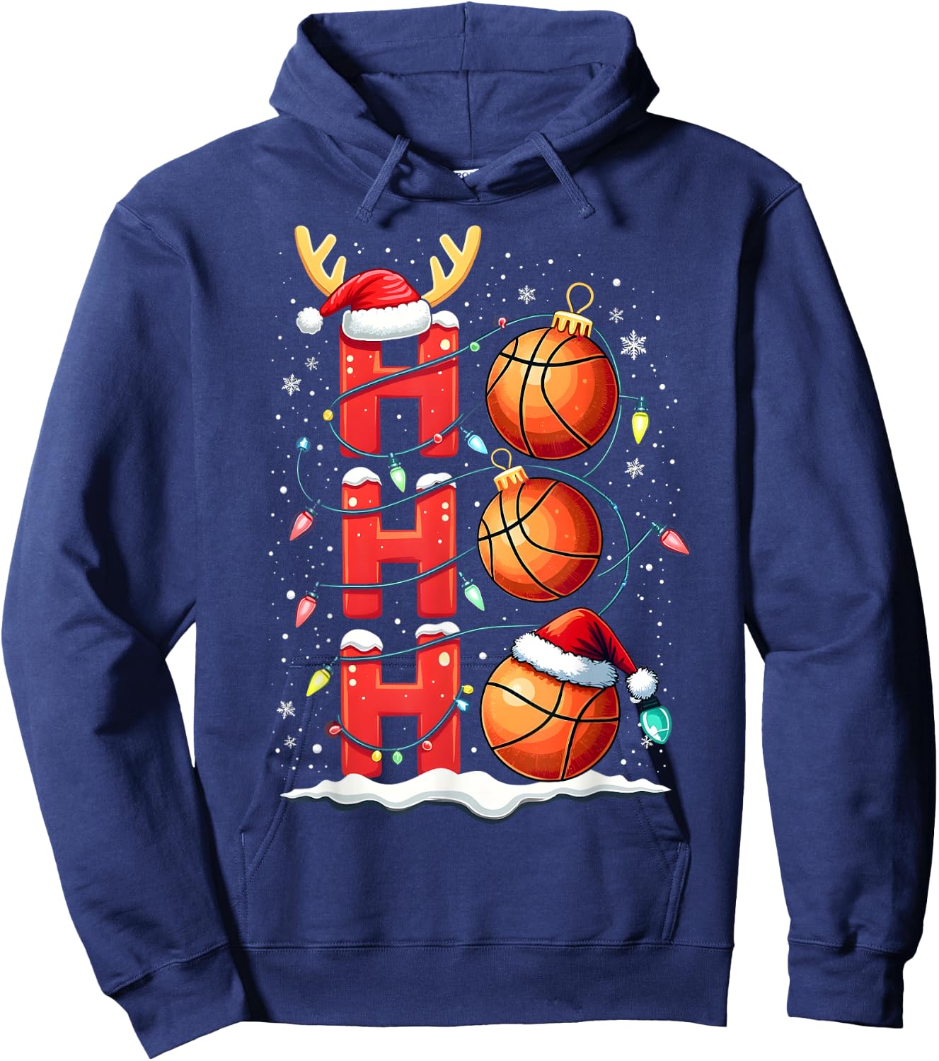 Christmas Basketball Ho Ho Sports Christmas Basketball Boys Kids , Black, S Hoodie - Hoodie | Navy