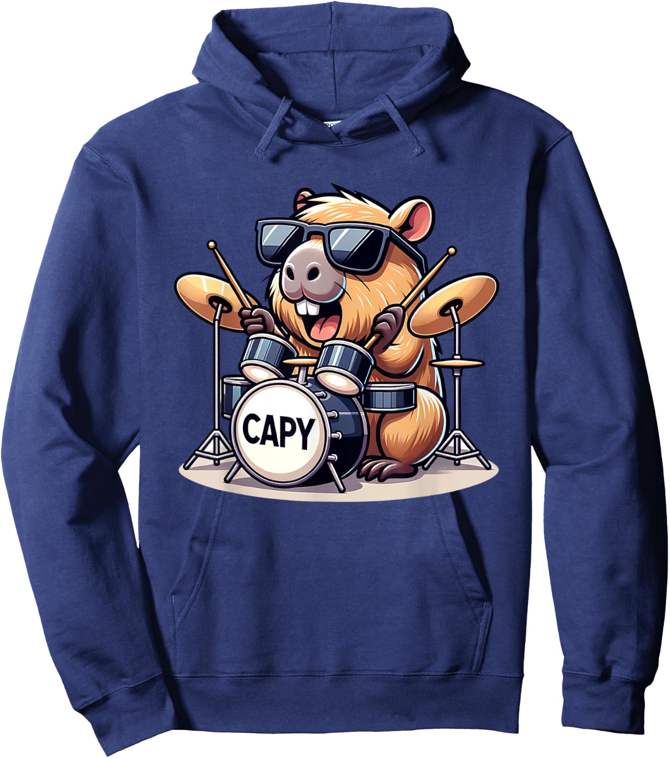 Lustige Capybara spielt Schlagzeug Kinder Junge Mädchen Hoodie - Hoodie | Navy