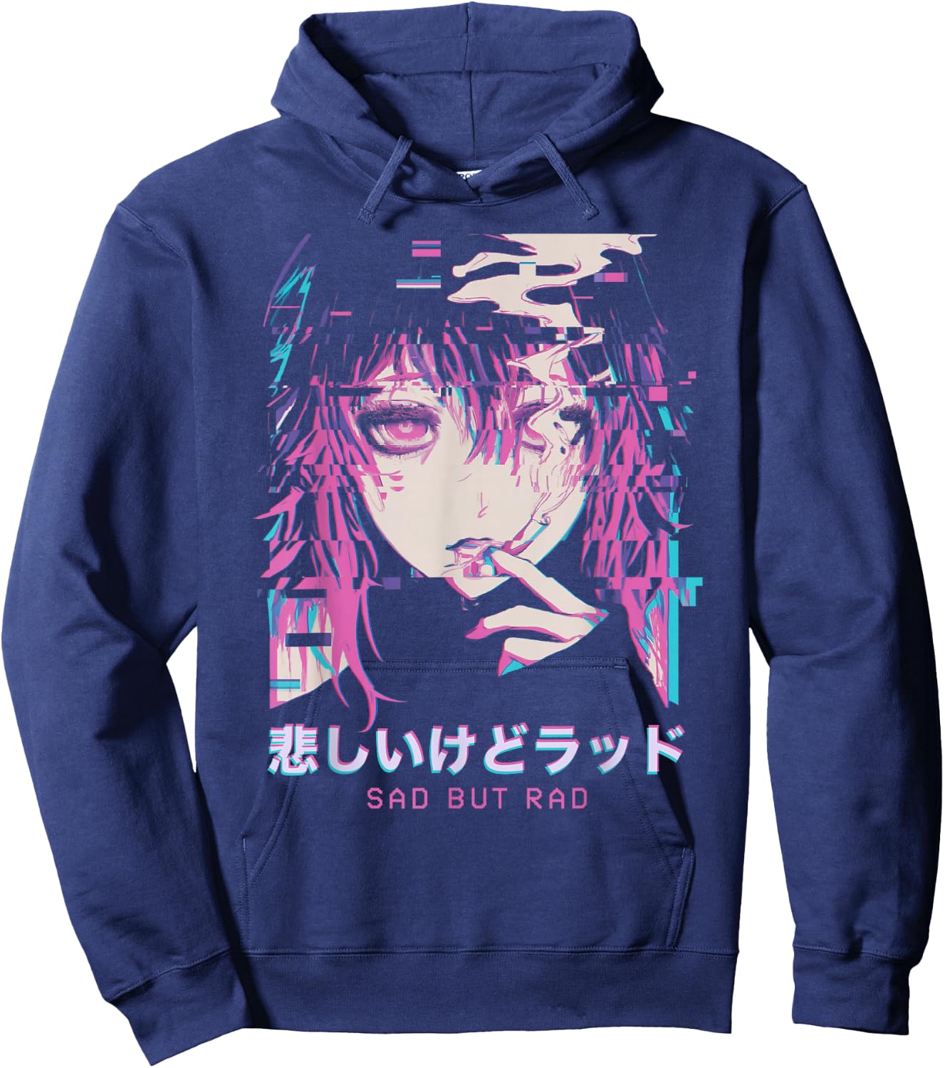 Smoking Anime Femboy Glitch Sad But Rad Vaporwave Hentai , Black, S Hoodie - Hoodie | Navy