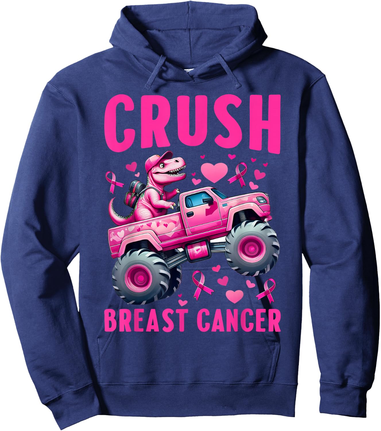 Crush Breast Cancer Awareness Monster Truck Toddler Boy Kids Hoodie - Hoodie | Navy