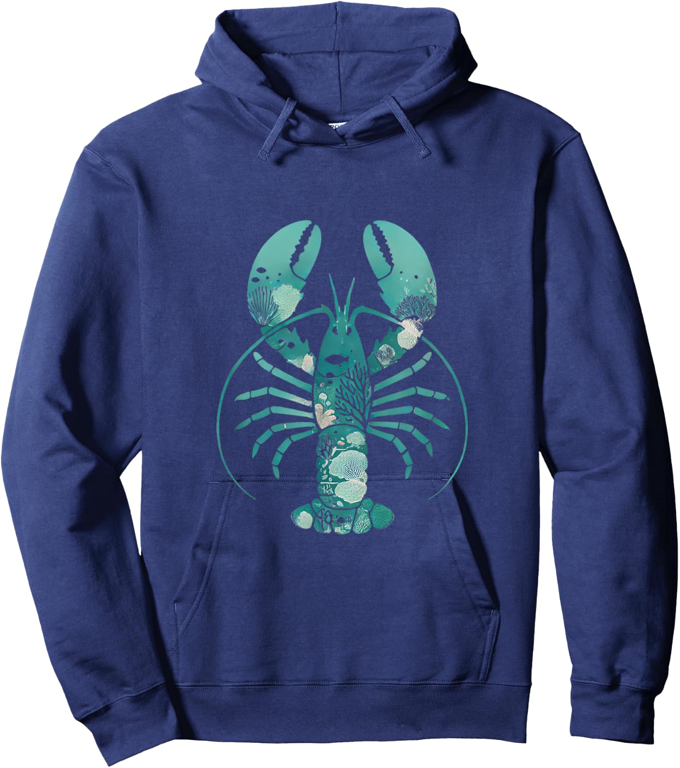 Teal Blue Lobster Sea Animal Silhouette Marine Life Vintage Hoodie - Hoodie | Navy