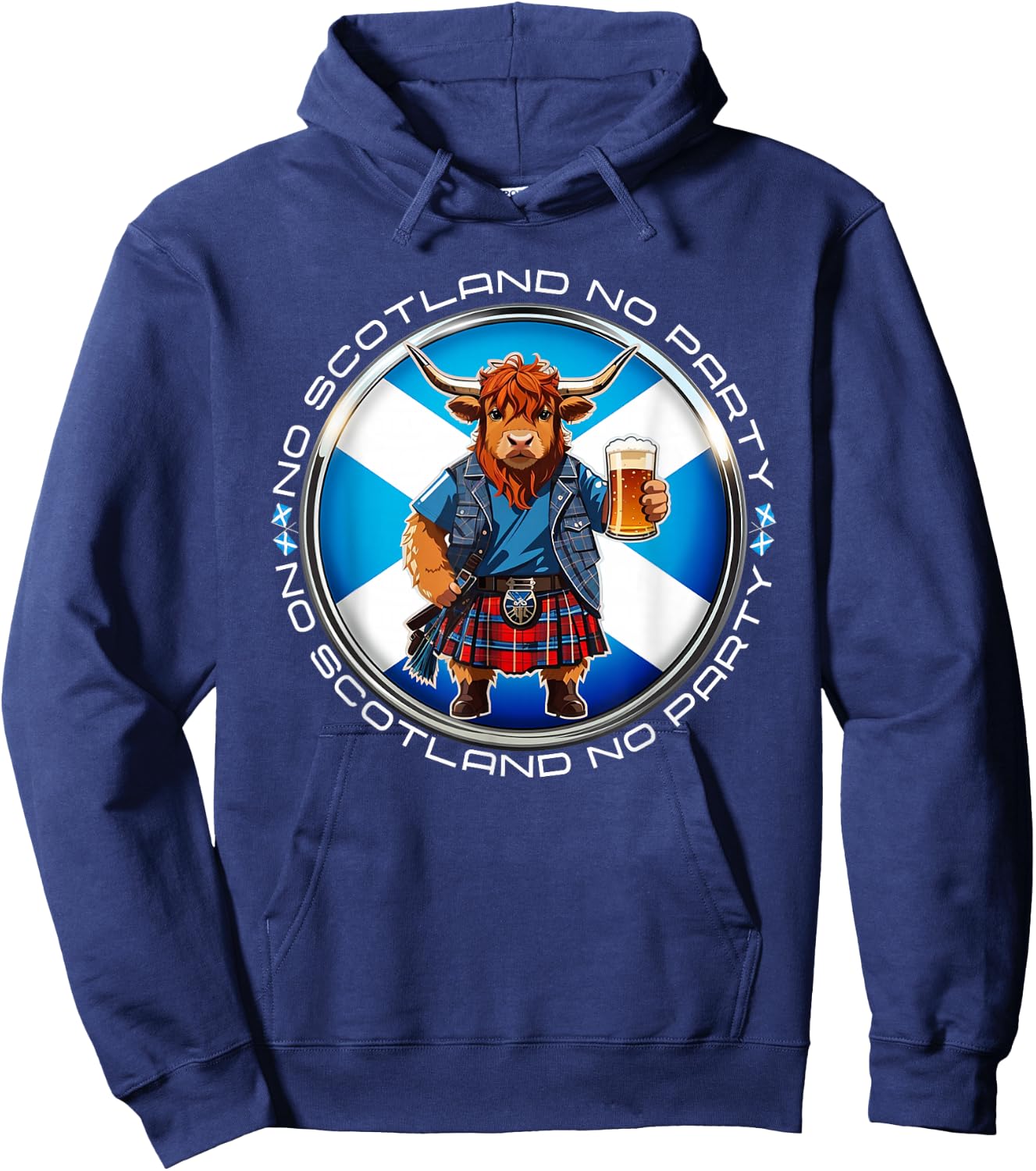 No Scotland No Party Scottish Pride Scotland Highland Cow Hoodie - Hoodie | Navy