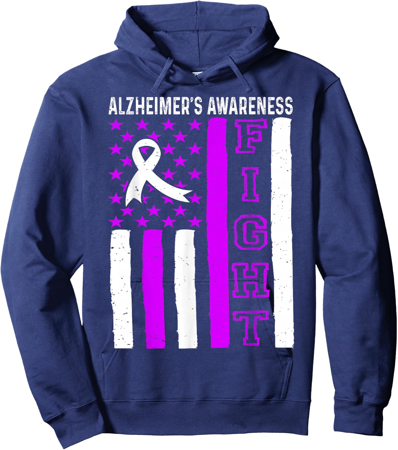 Alzheimer's Awareness Month USA Flag Purple Ribbon Hoodie - Hoodie | Navy