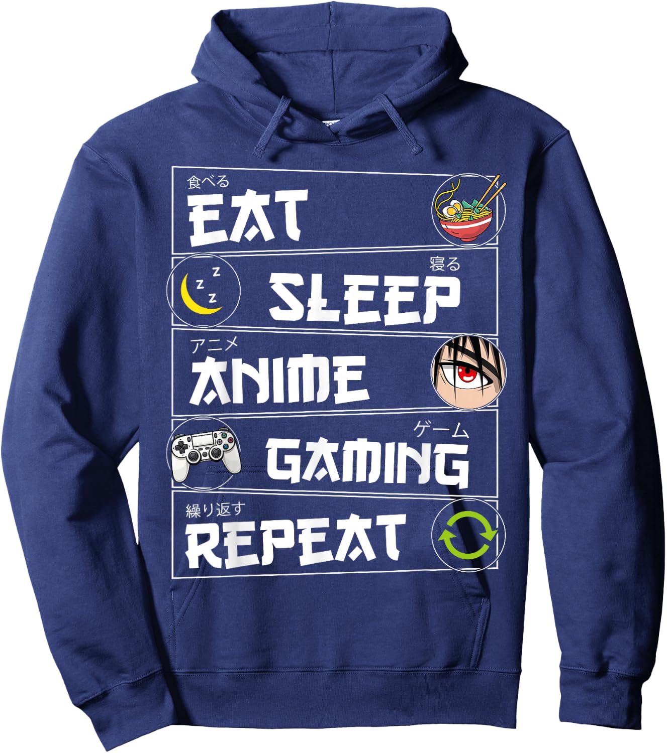 Eat Sleep Anime Gaming Repeat Kawaii Otaku Gamer Anime Manga Hoodie - Hoodie | Navy