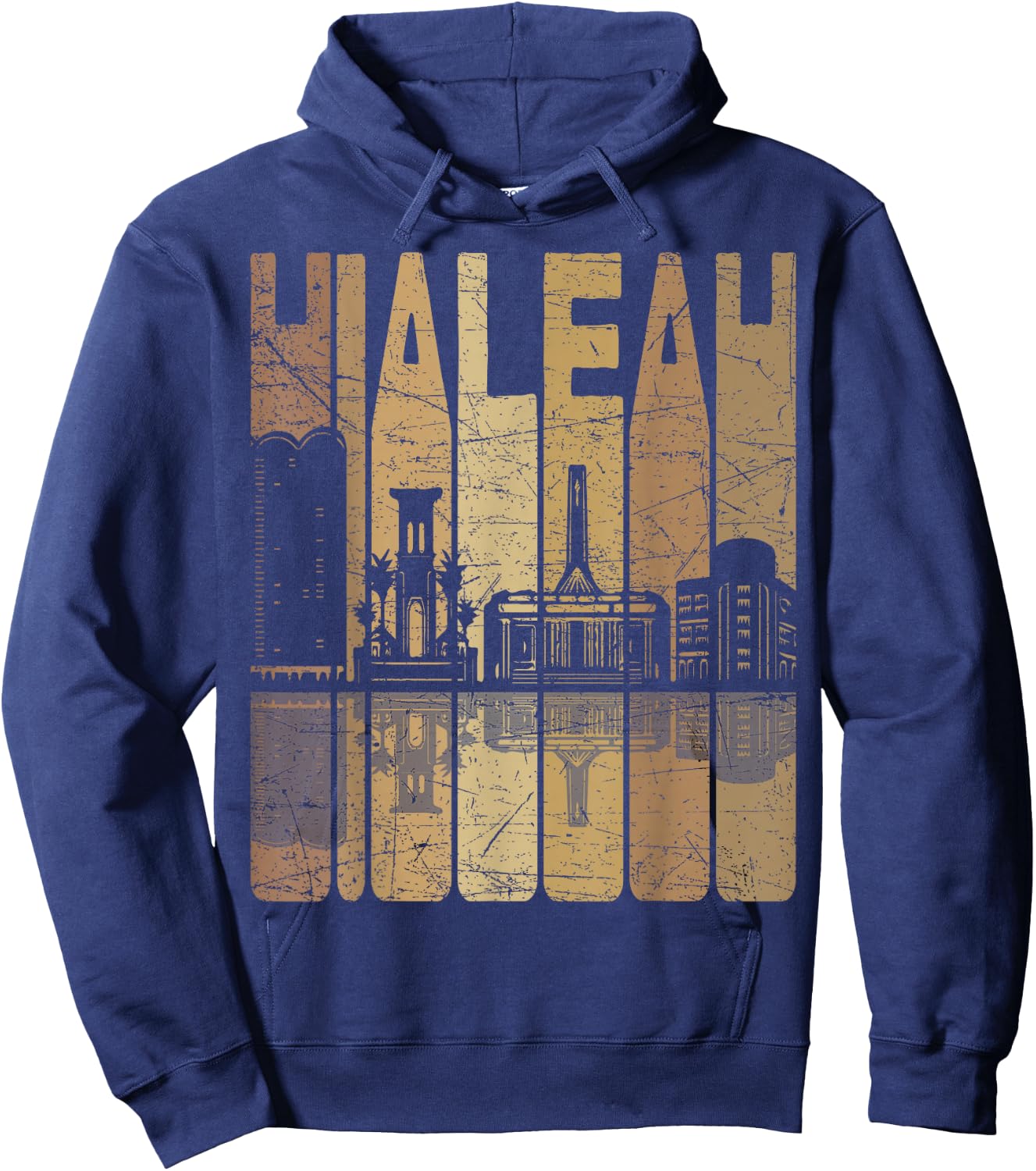 Hialeah Vintage Hialeah Florida Retro Hialeah Skyline Hoodie - Hoodie | Navy