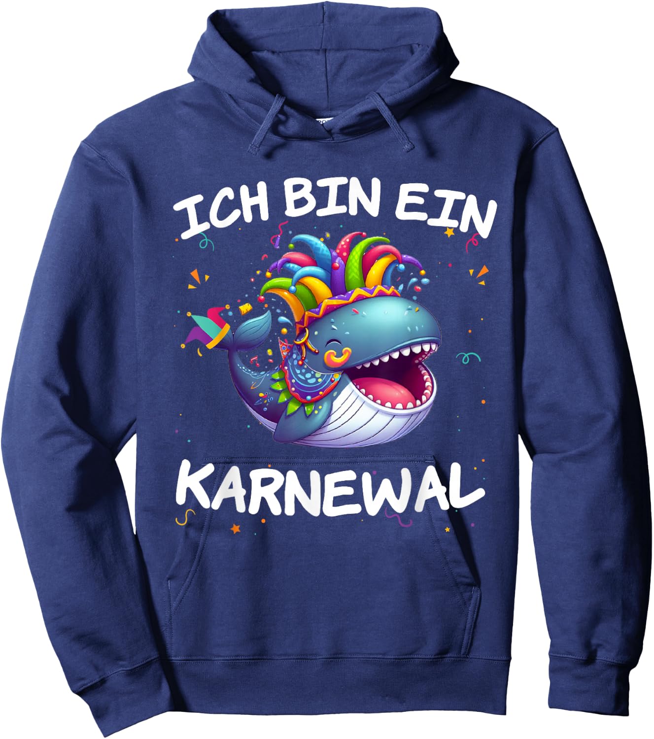 with German Text "Ich bin ein Karnewal" Fancy Dress Whale Carnival Costume, black Hoodie - Hoodie | Navy