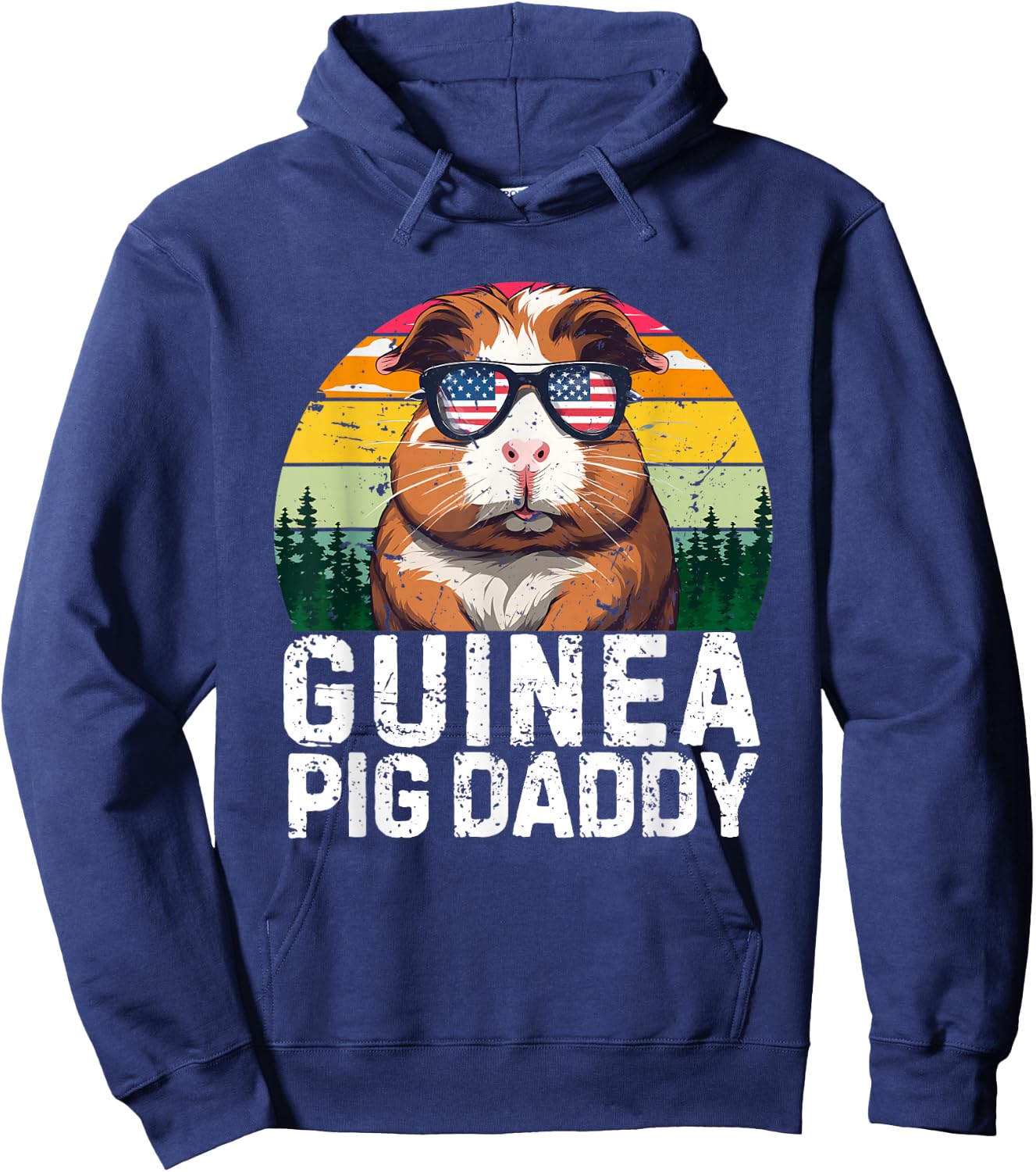 Guinea Pig Daddy USA Flag Father's Day 4th Of July Retro Hoodie - Hoodie | Navy