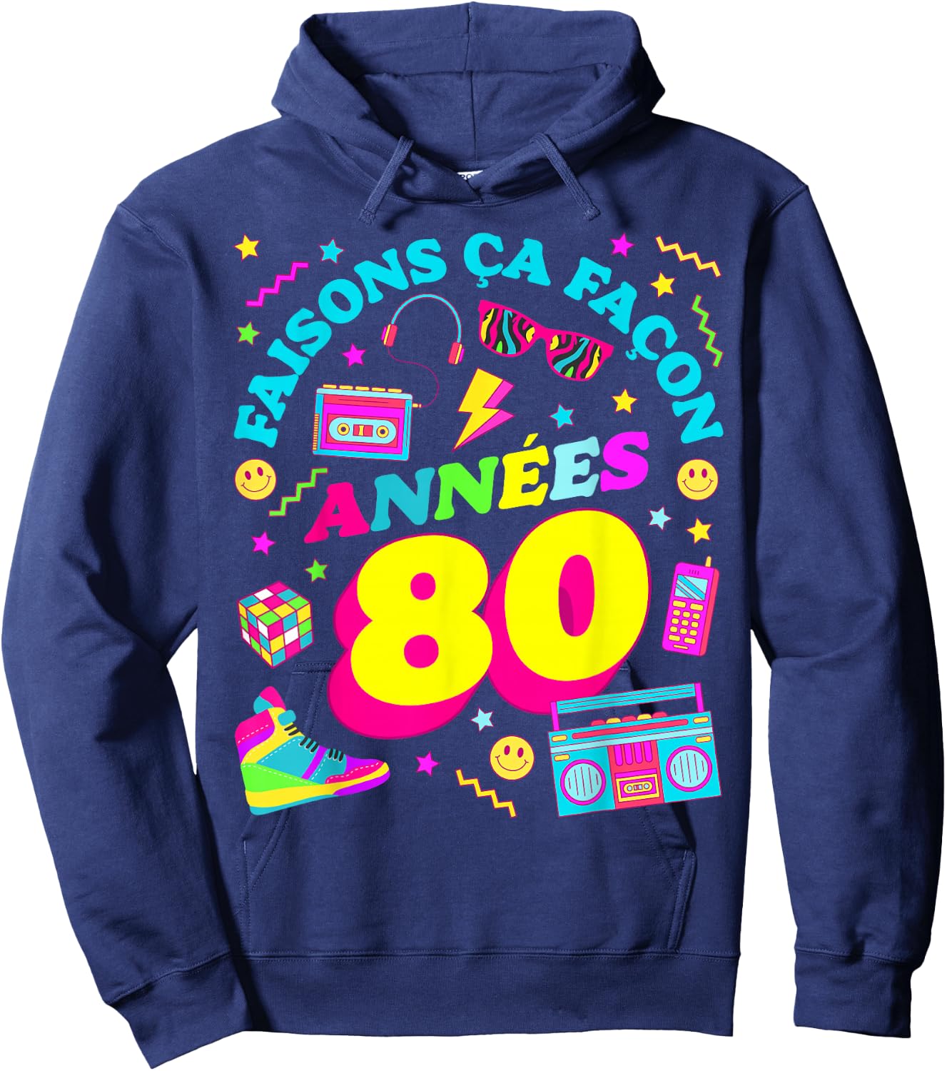 Party 80s Birthday Party 80s Retro Style , Black, S Hoodie - Hoodie | Navy