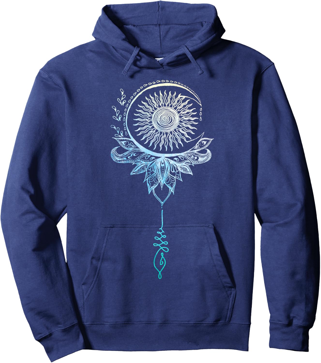 Tattoo Style Bohemian Sun Moon Drawing Boho Unalome Shirt Hoodie - Hoodie | Navy