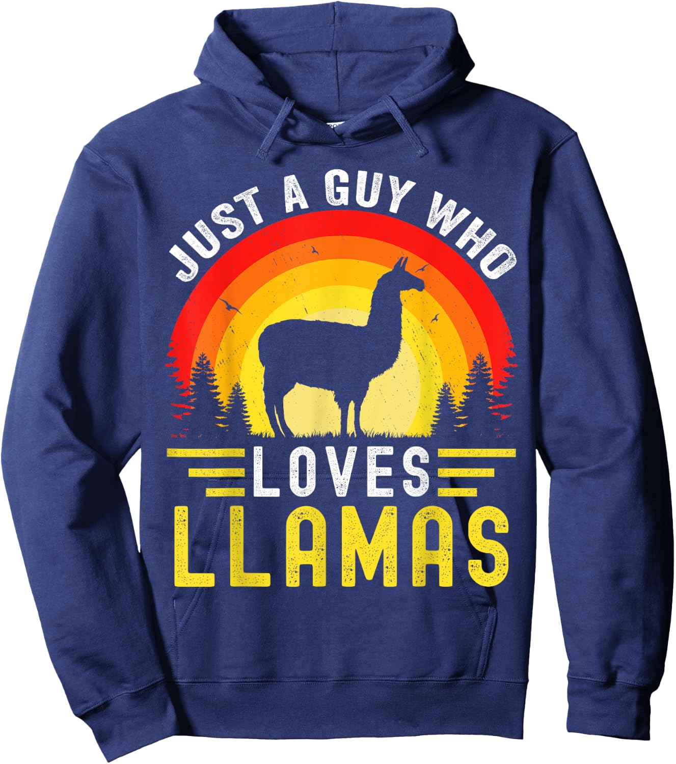 Just A Guy Who Loves Llamas Retro Vintage alpaca Llama Hoodie - Hoodie | Navy