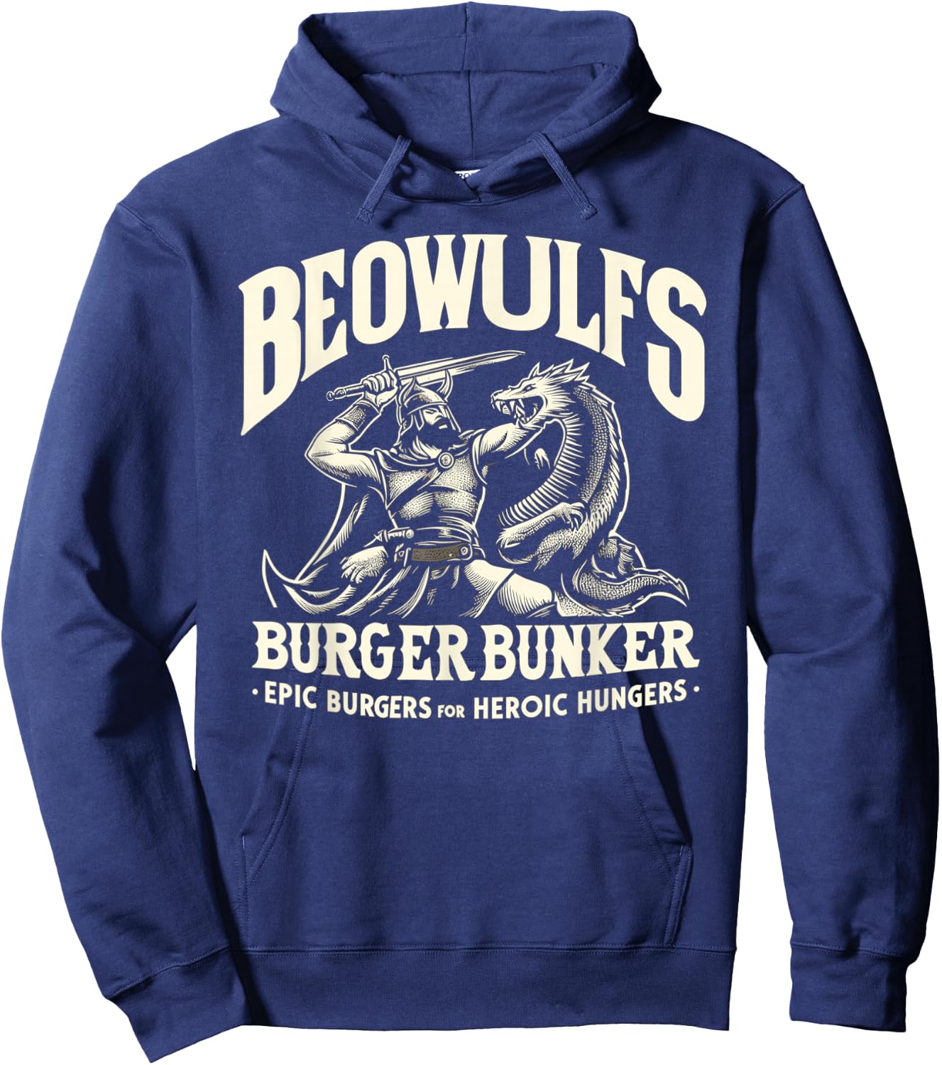 Renaissance Festival Dragon Slayer Beowulfs Burger Ren Faire Hoodie - Hoodie | Navy