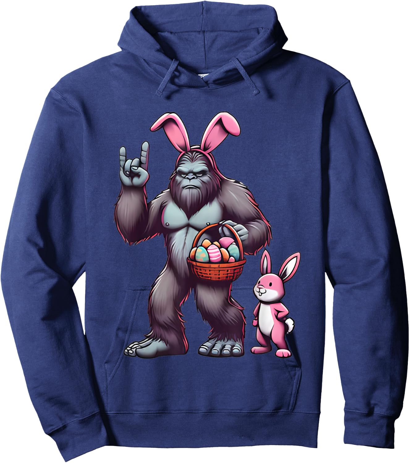 Bigfoot Sasquatch Bunny Easter Eggs Retro Men Boys Kids Cute Hoodie - Hoodie | Navy