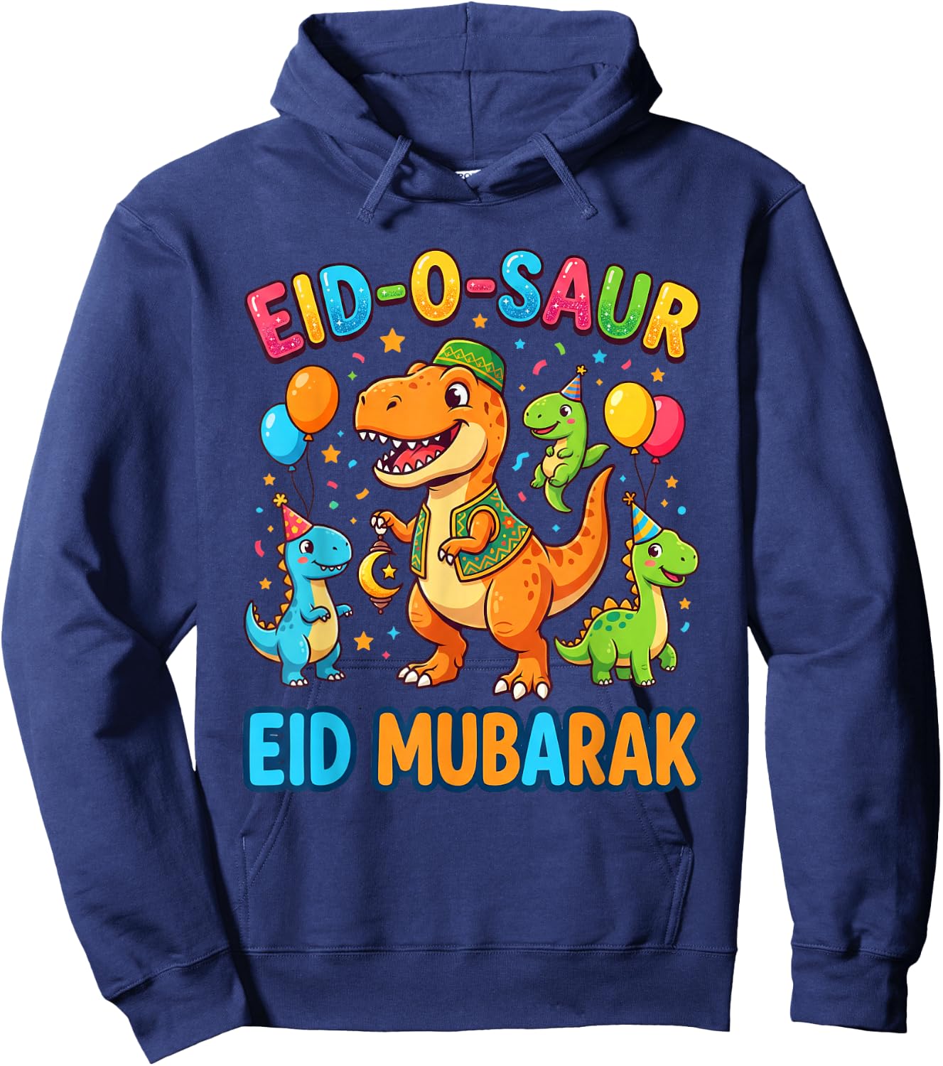 Funny Happy Eid Mubarak for Muslim Dinosaur Kids Youth Boys Hoodie - Hoodie | Navy