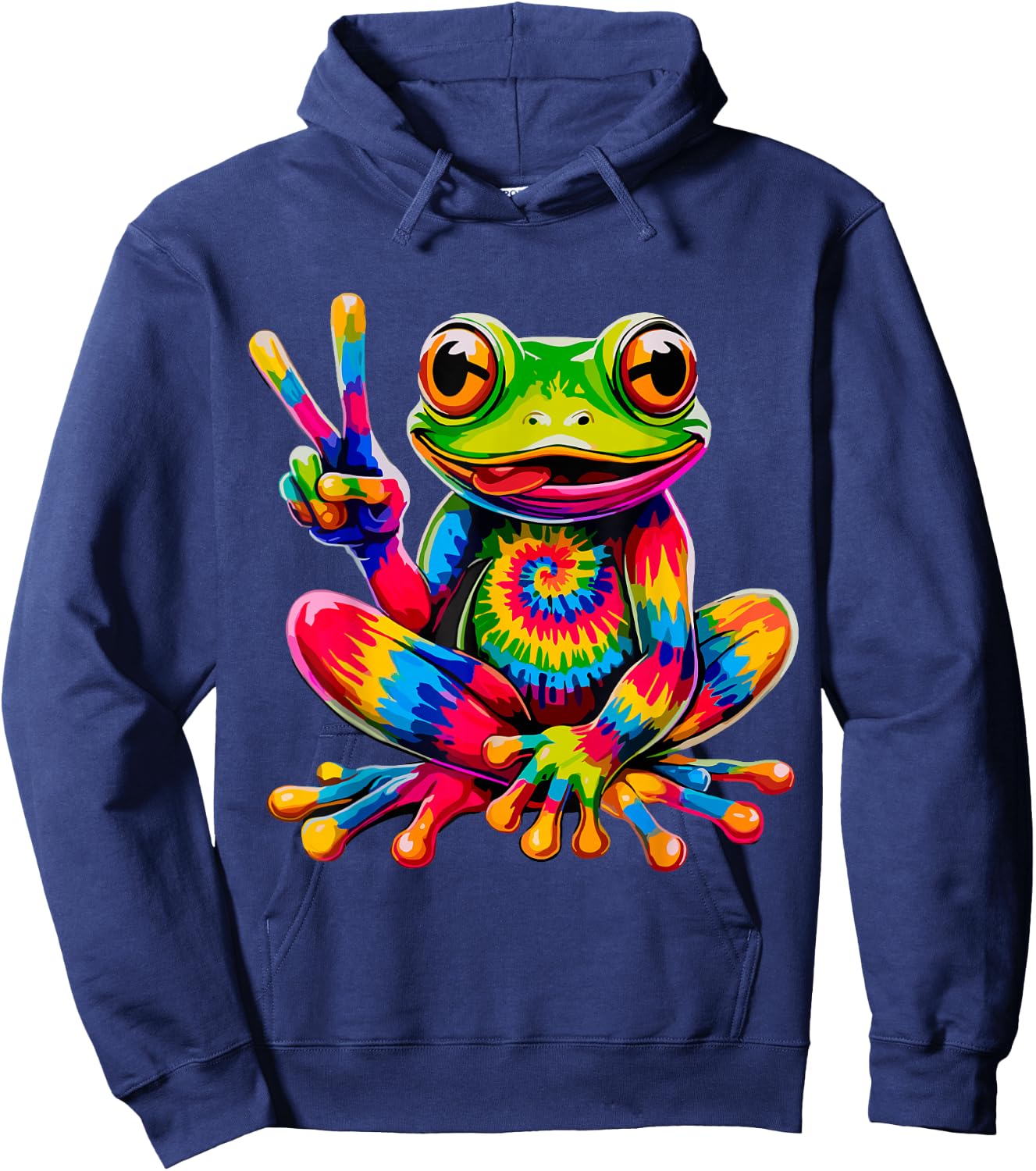 Colorful Hippie Frog Hoodie - Hoodie | Navy